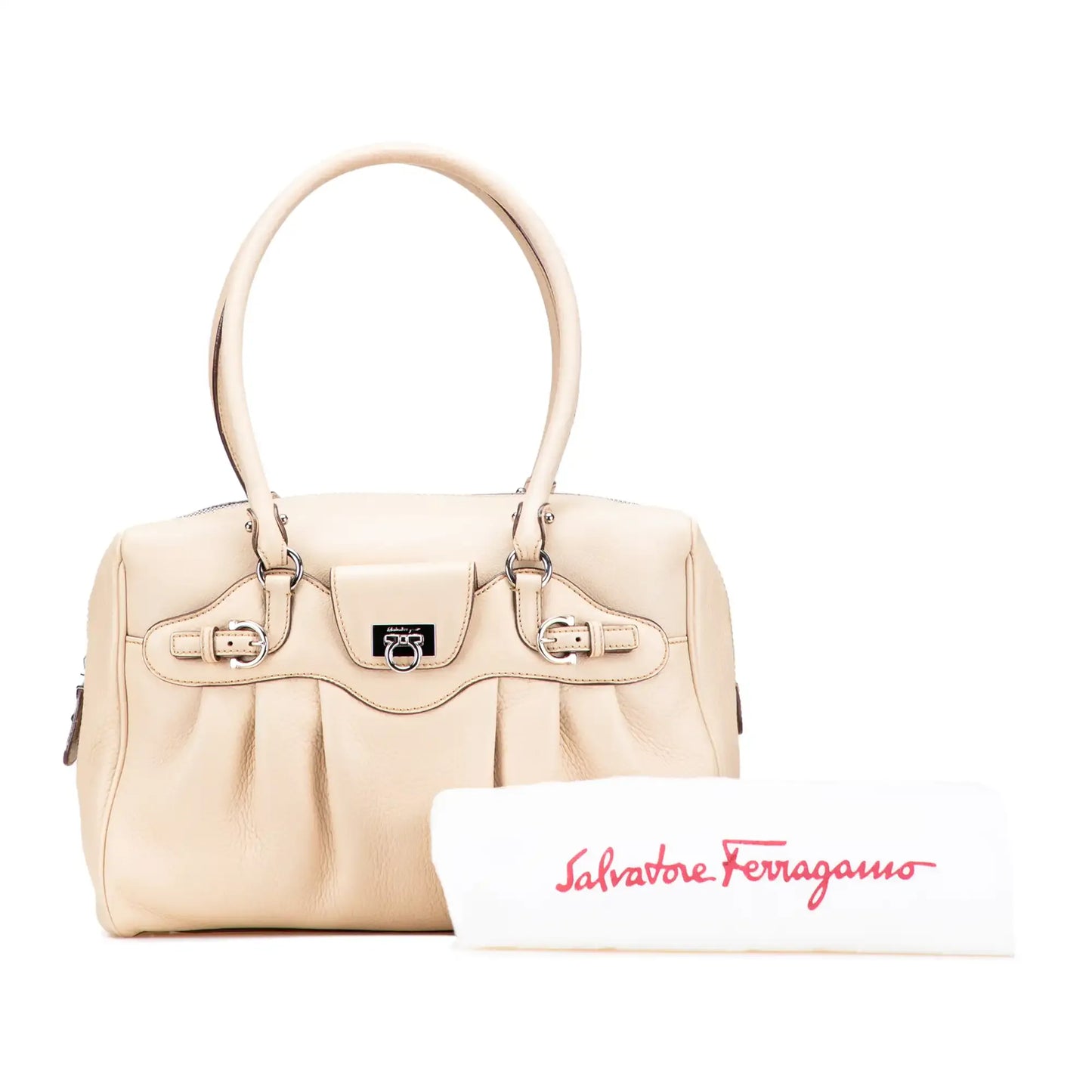 Ferragamo Leather Gancini Pleated Handbag