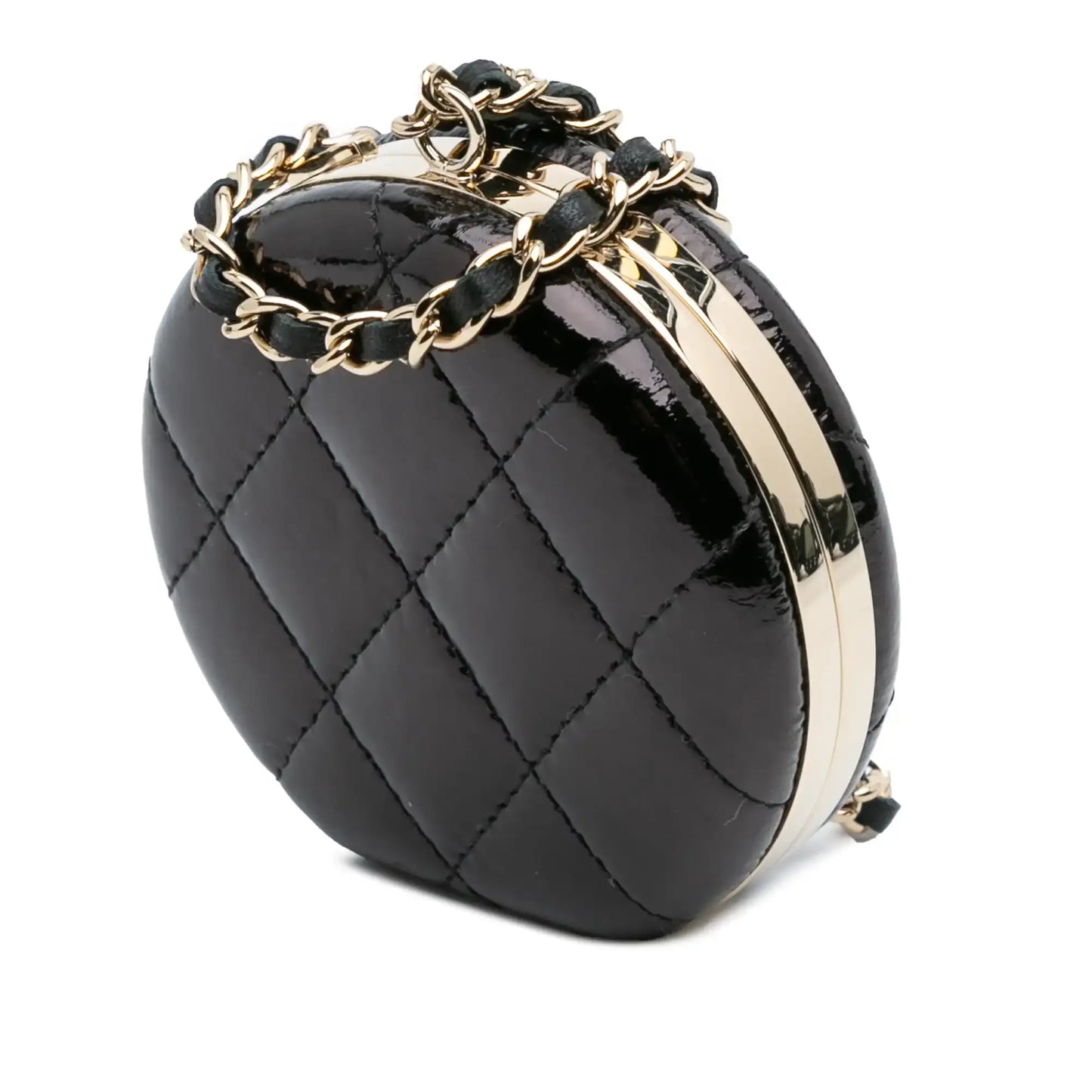 Chanel Quilted Patent Round Mirror Chain Necklace