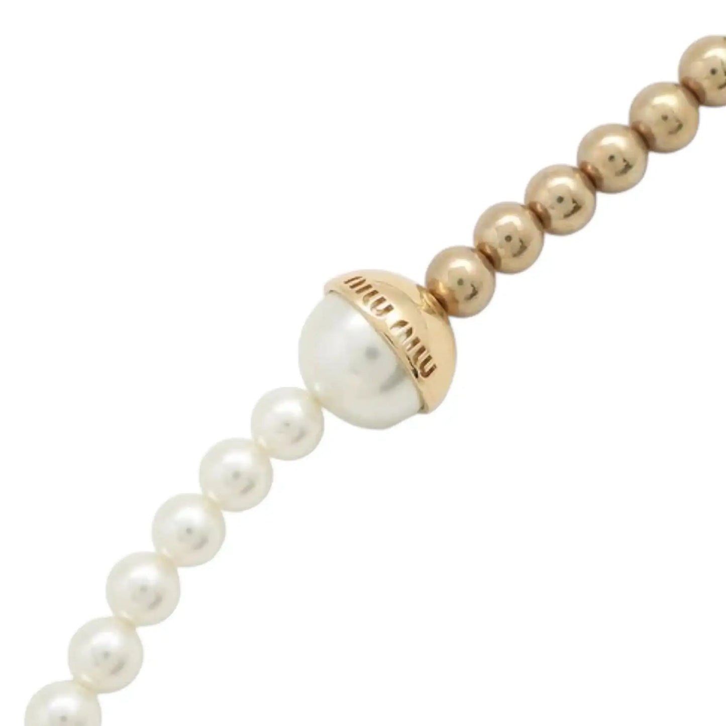 Miu Miu Gold Plated Faux Pearl Long Necklace