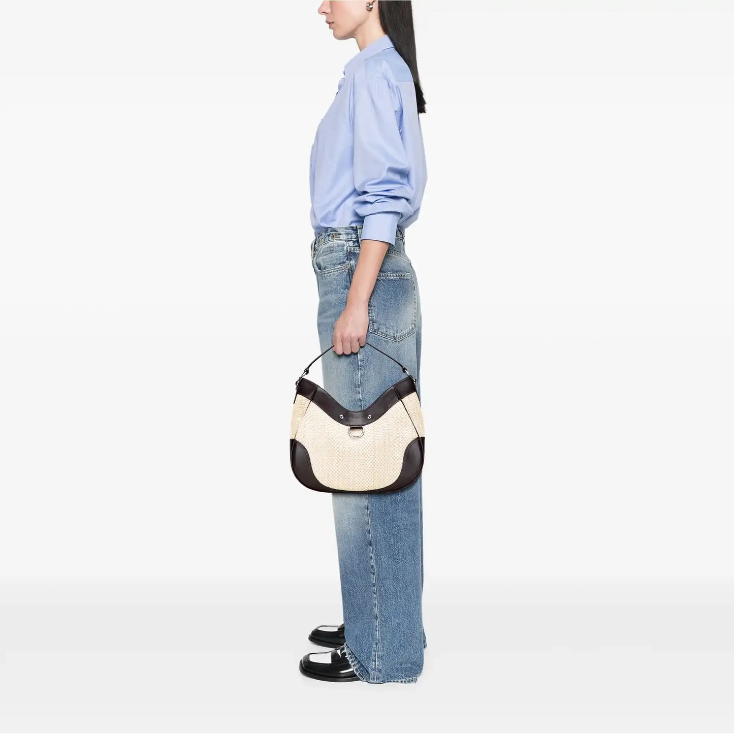 Burberry Straw and Leather Shoulder Bag