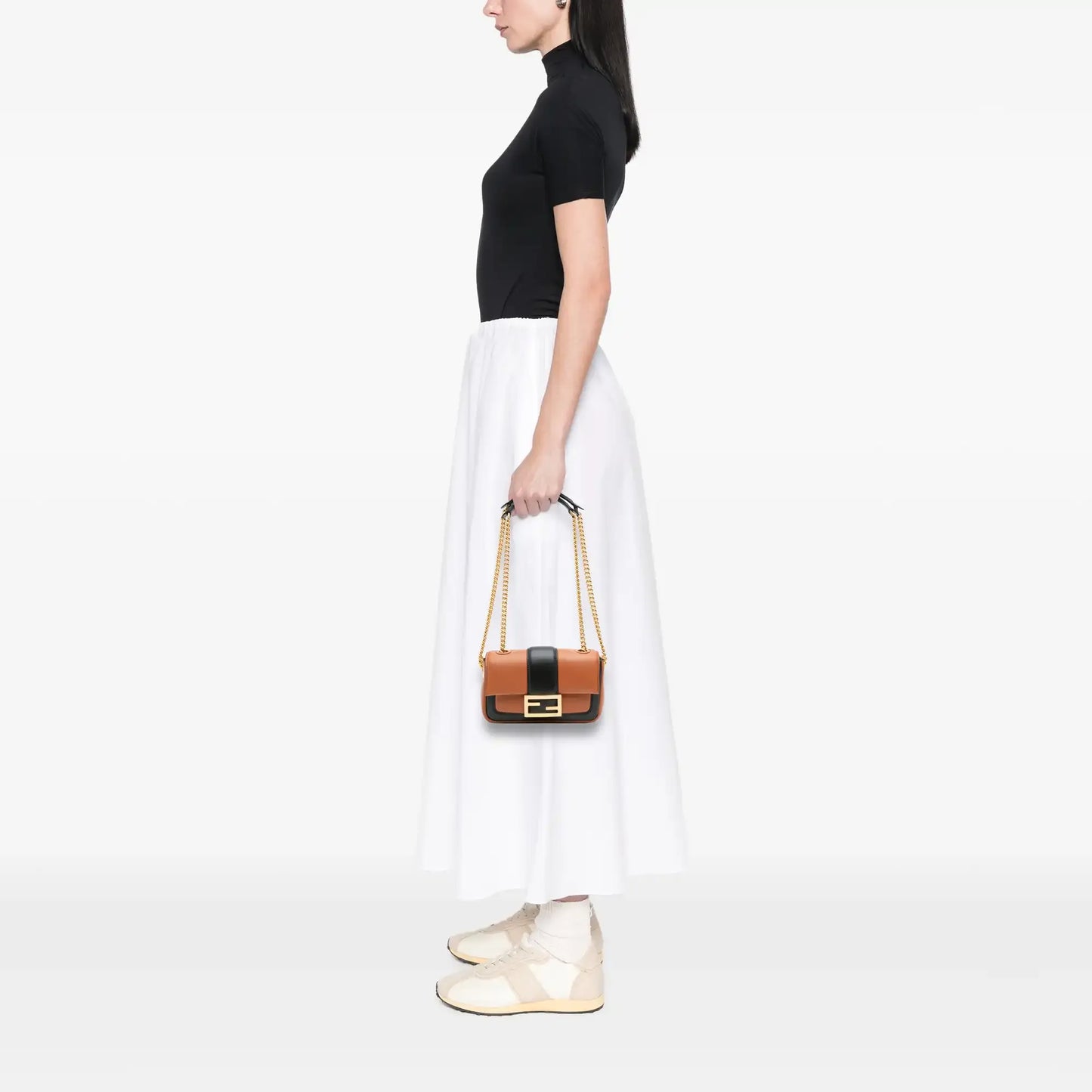 Fendi Mini Bicolor Nappa Apolo Chain Baguette Shoulder Bag