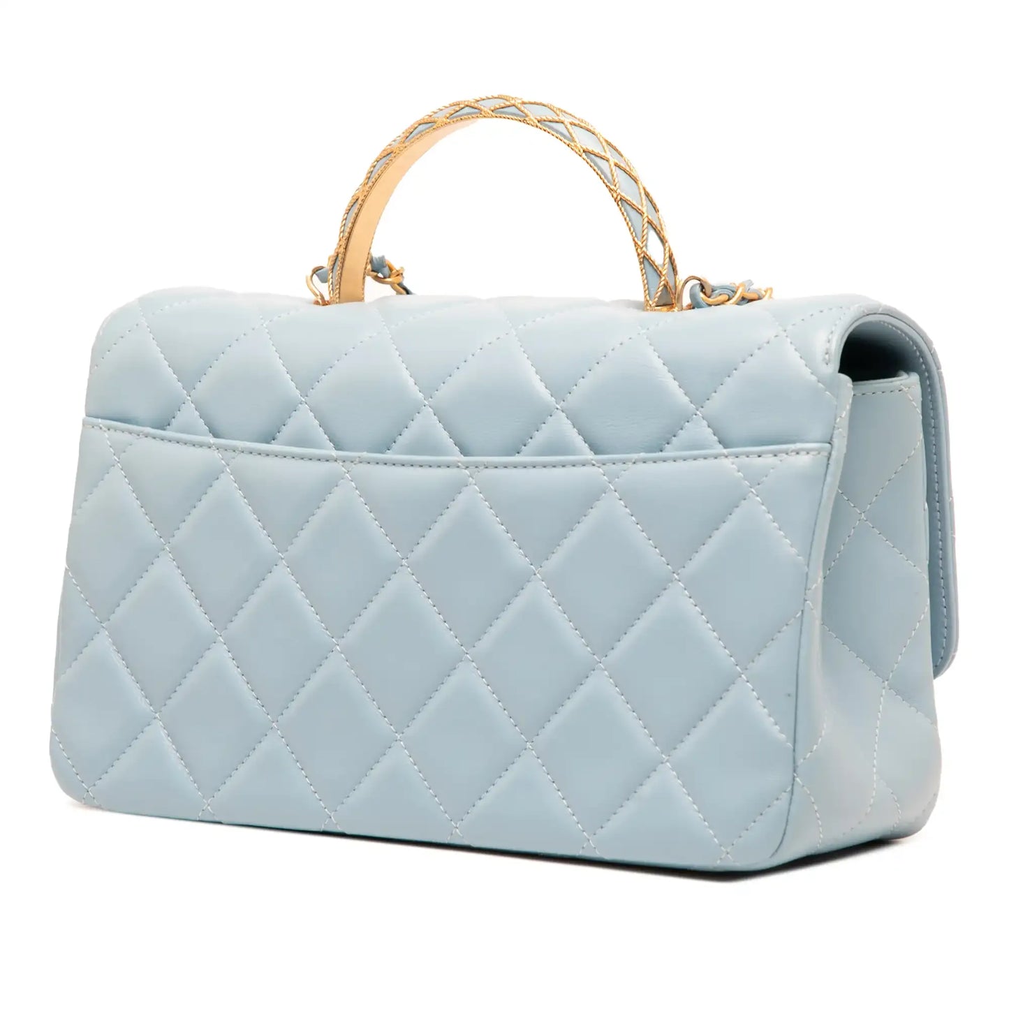 Chanel CC Quilted Lambskin Metal Twist Top Handle Flap