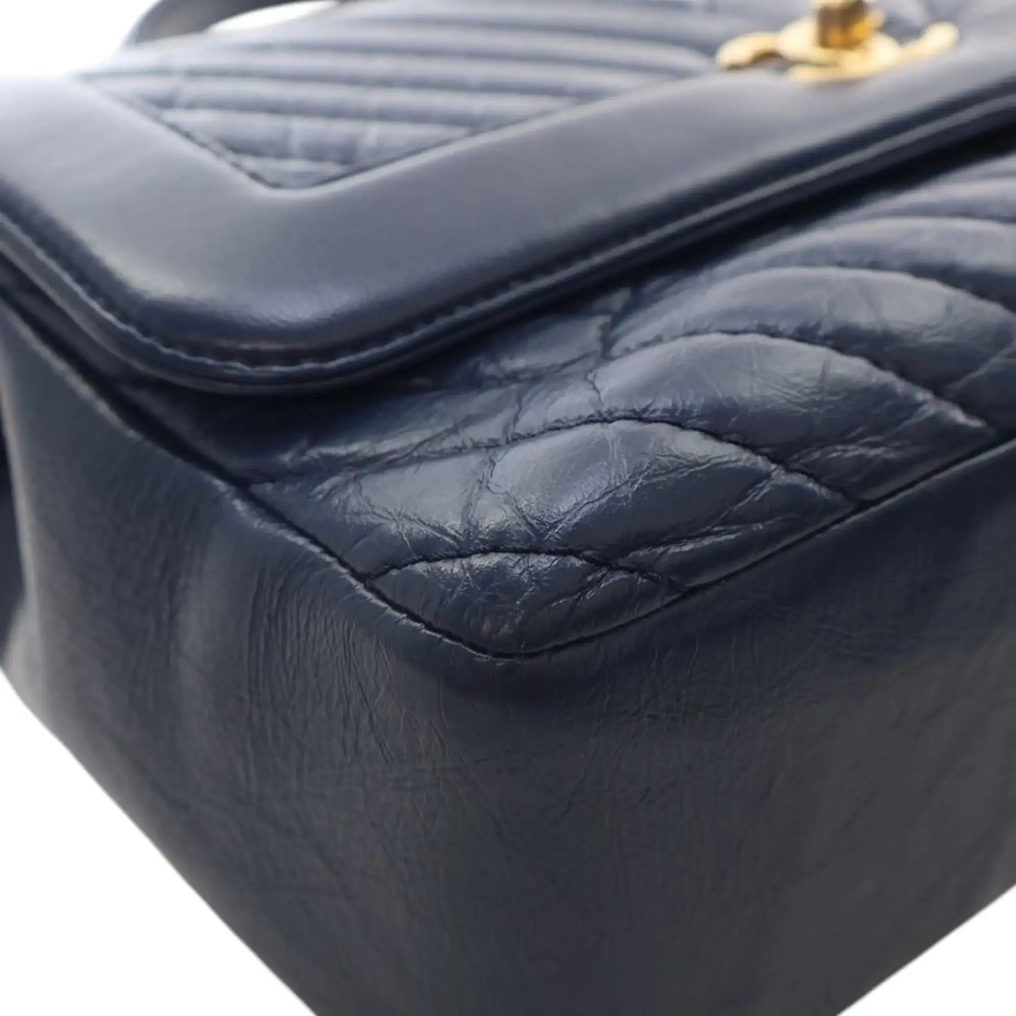 Chanel CC Chevron Aged Calfskin Top Handle Flap