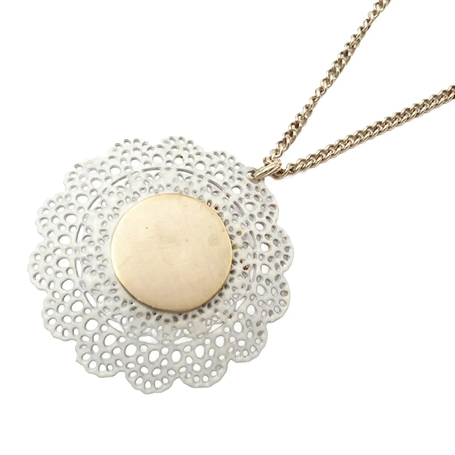 Chanel Gold Plated CC Faux Pearl Lace Pendant Necklace