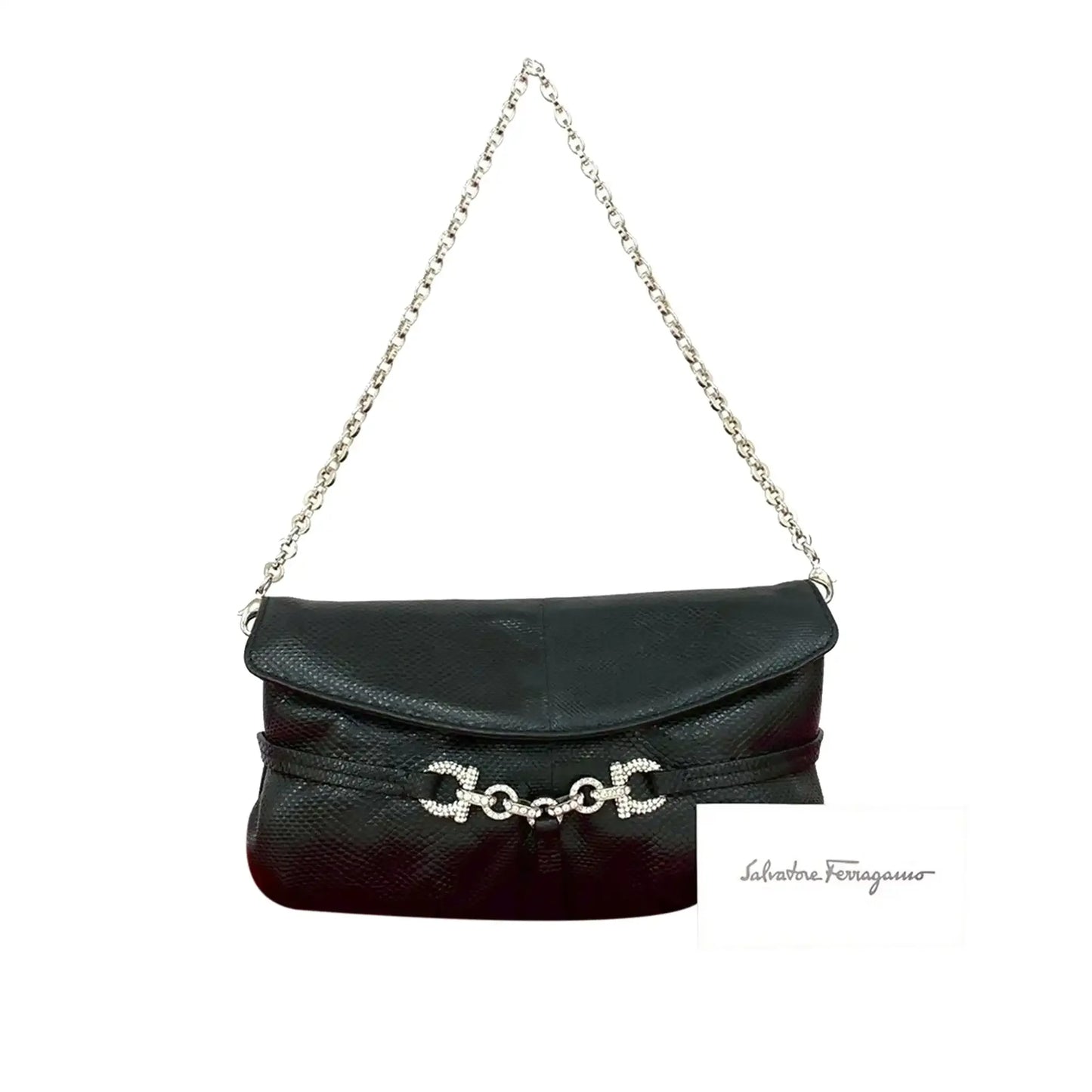 Ferragamo Embossed Leather Gancini Chain Shoulder Bag