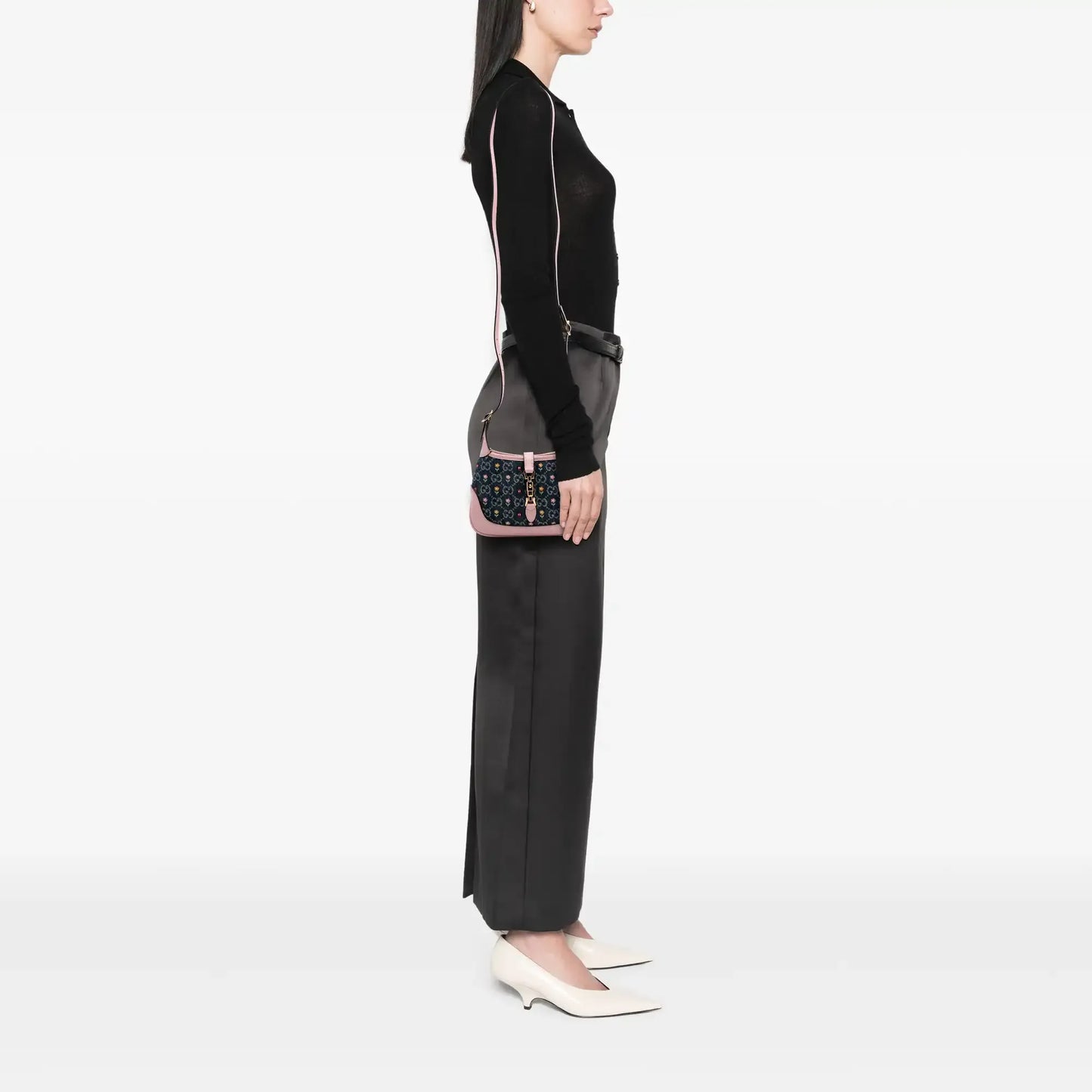 Gucci Limited Edition Mini GG Embroidered Denim Floral Jackie 1961 Crossbody