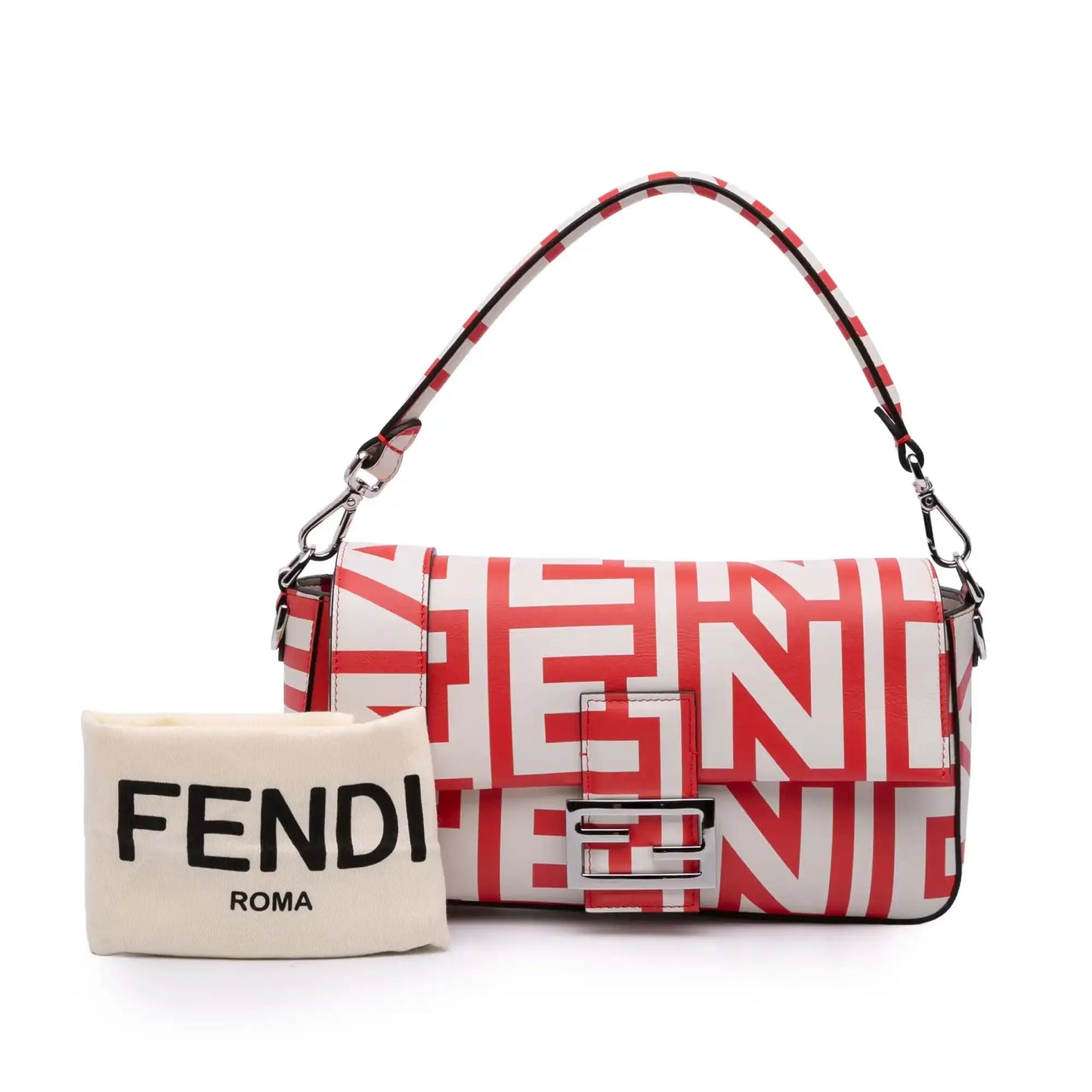 Fendi Marc Jacobs Nappa Vitello King Logo Print Phone Baguette Satchel