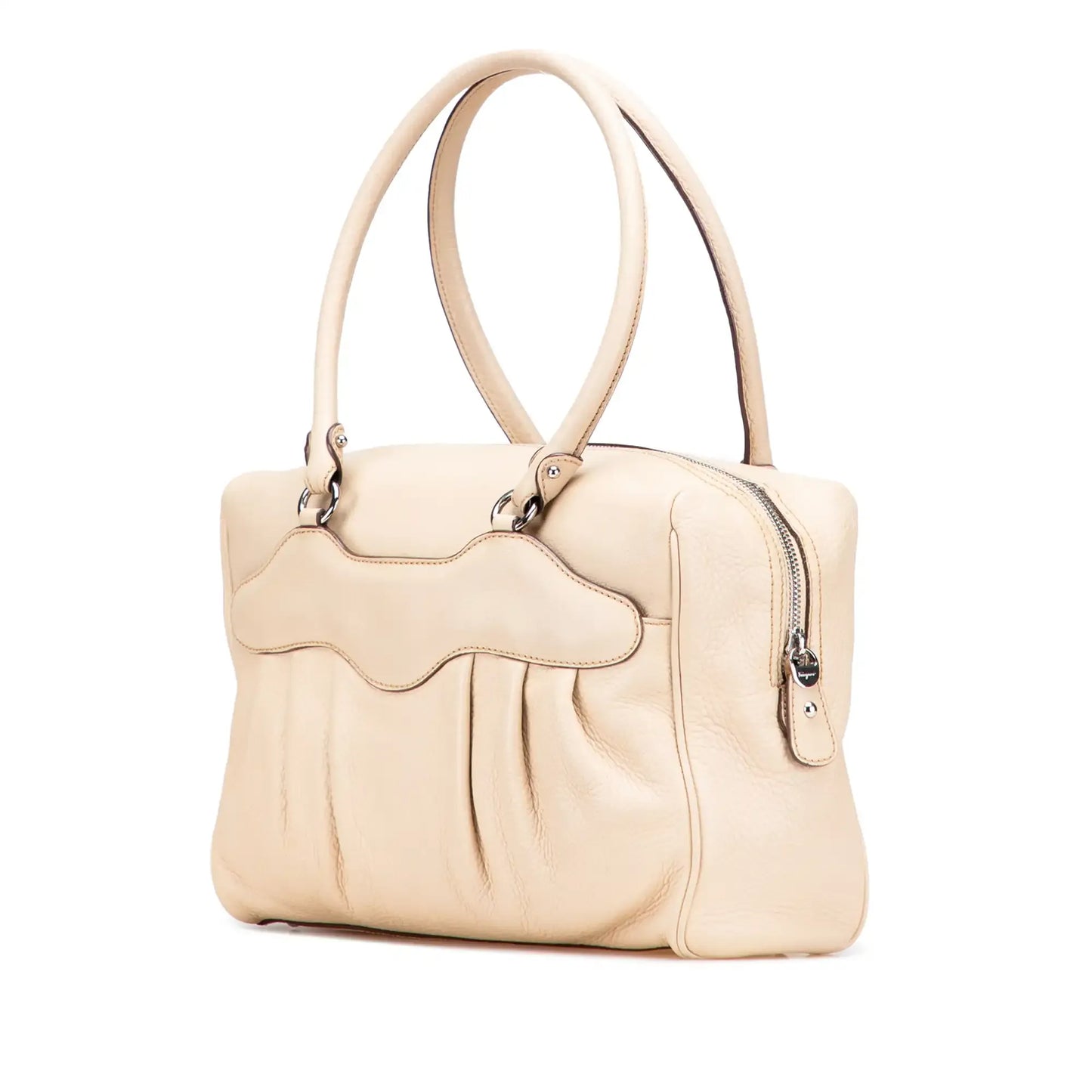 Ferragamo Leather Gancini Pleated Handbag