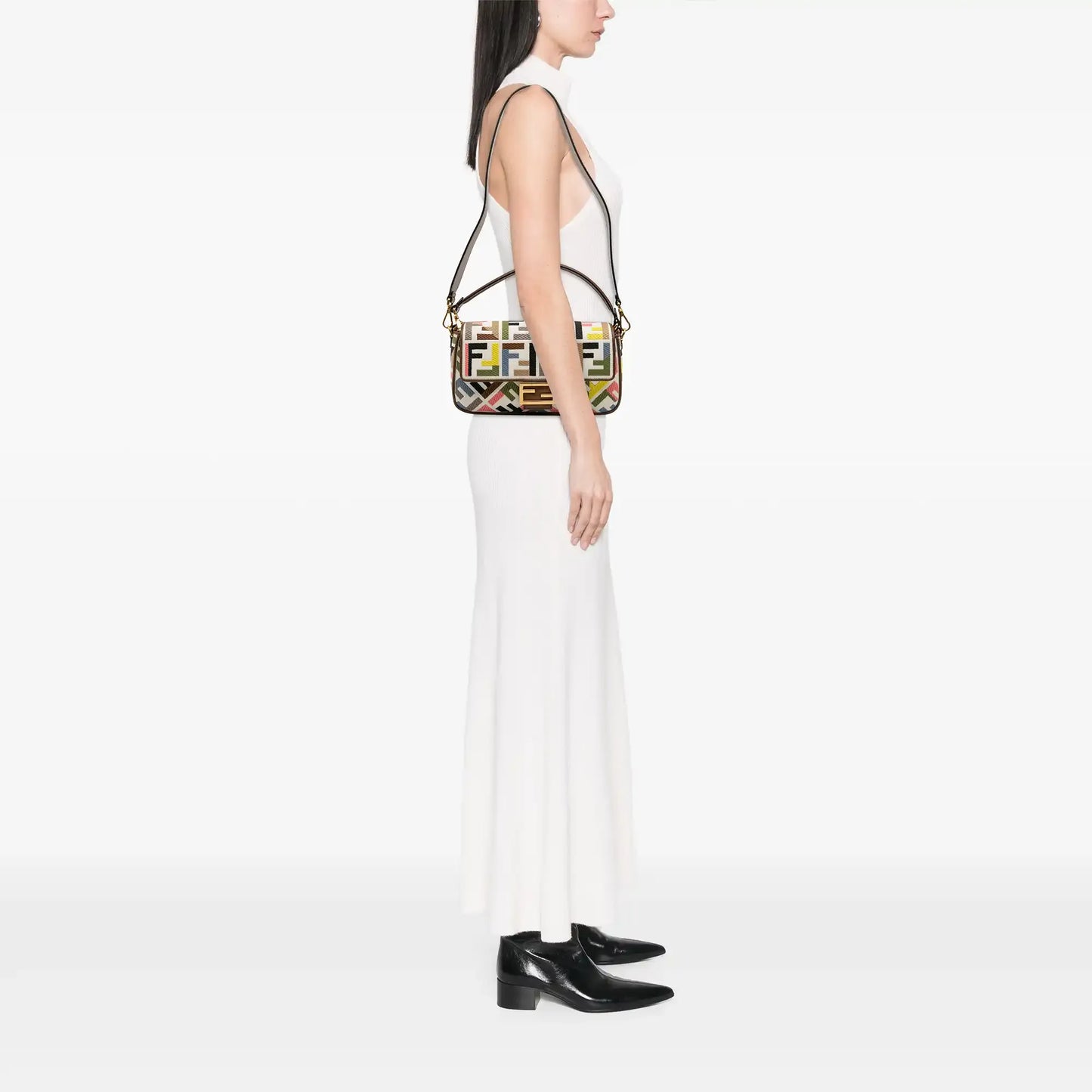 Fendi Zucca Canvas Embroidered Baguette Satchel
