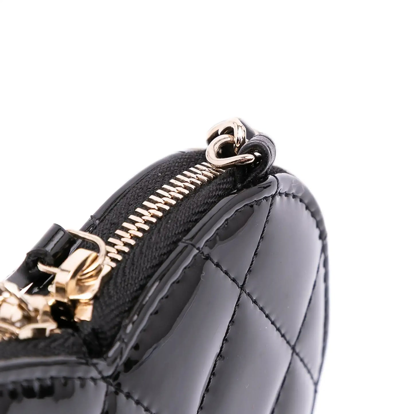 Chanel Quilted Patent Calfskin CC Heart Clutch With Chain
