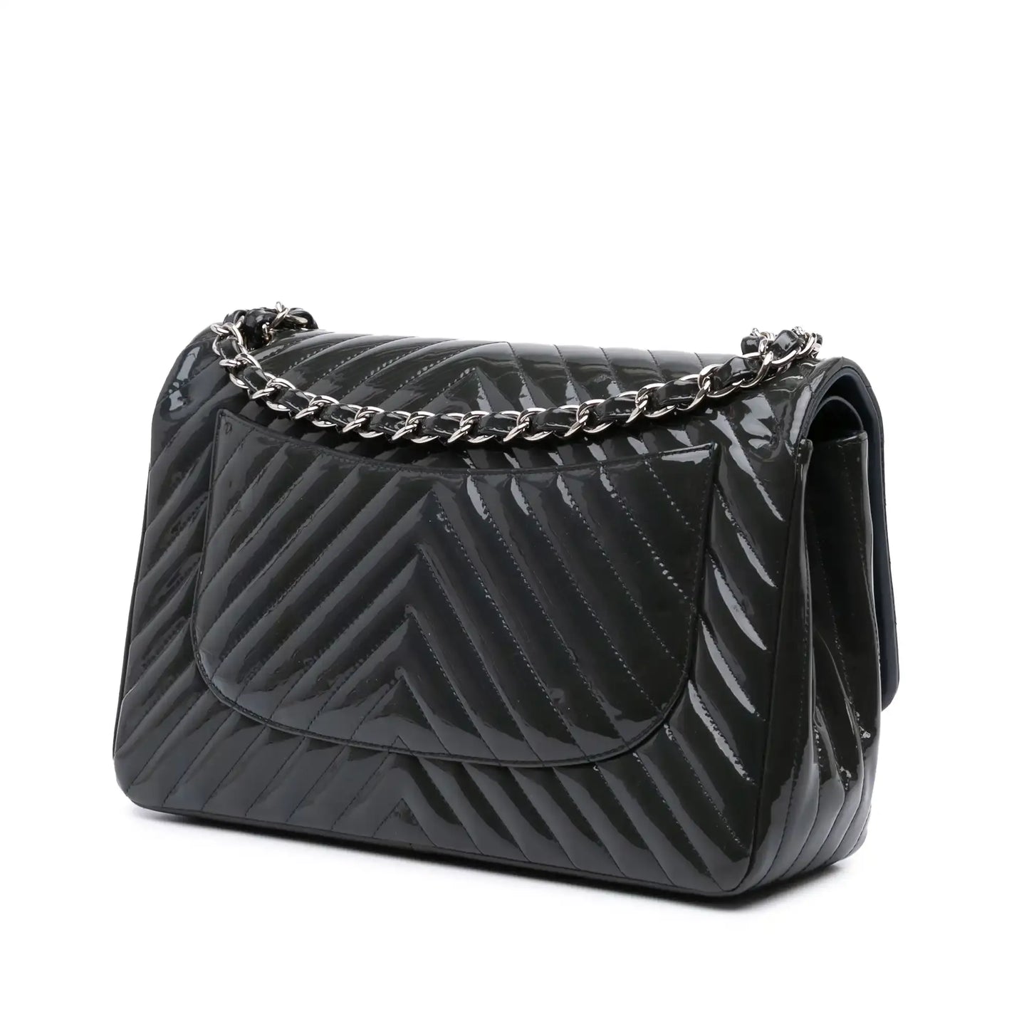 Chanel Jumbo Classic Chevron Patent Double Flap