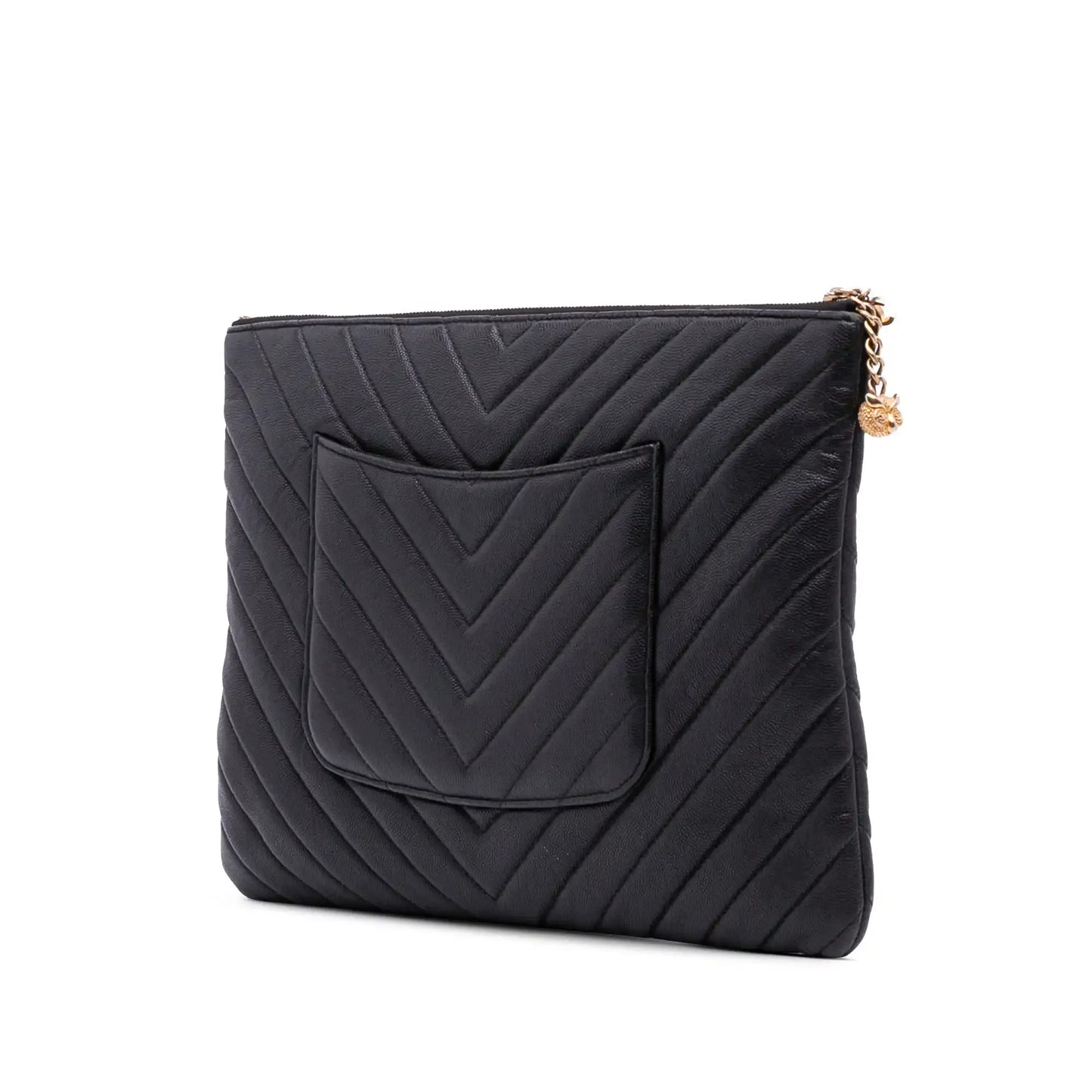 Chanel Large Chevron Caviar Ancient Greek Charms O Case Clutch