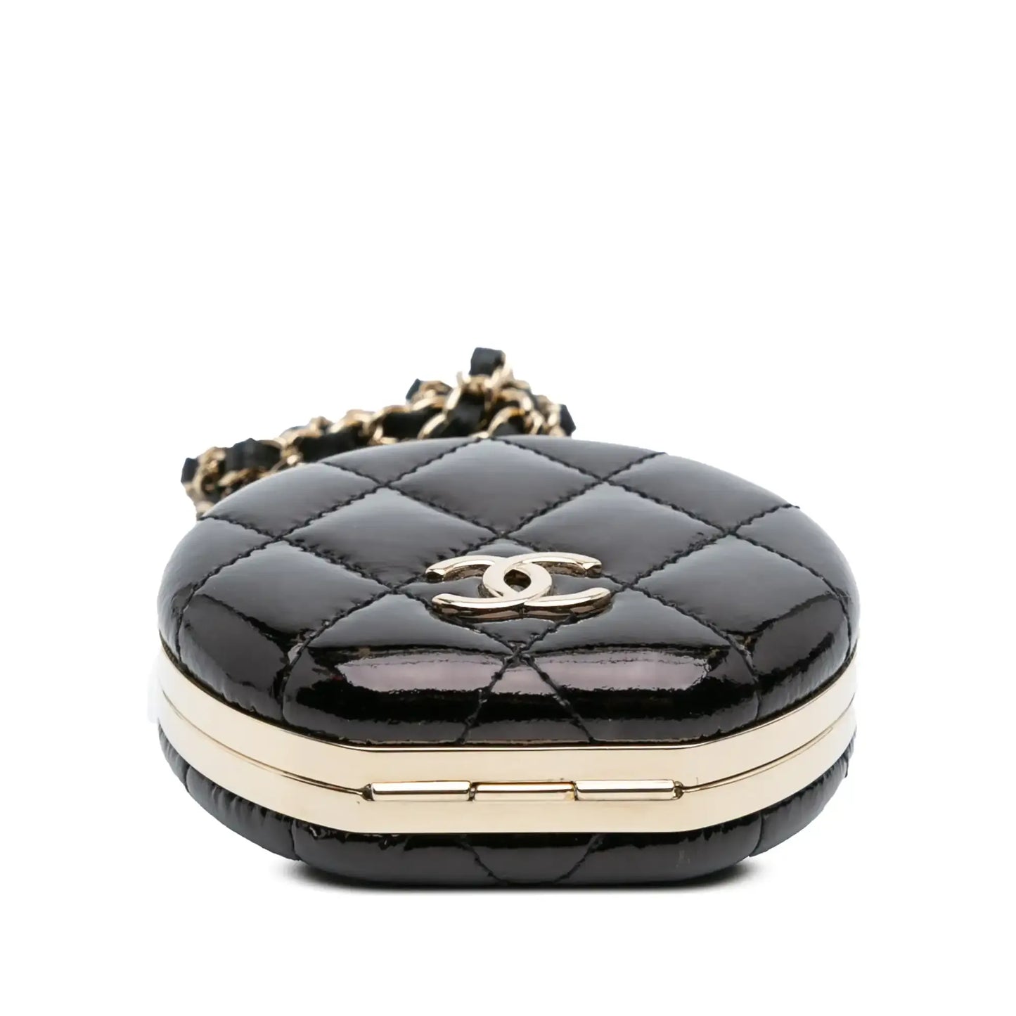 Chanel Quilted Patent Round Mirror Chain Necklace