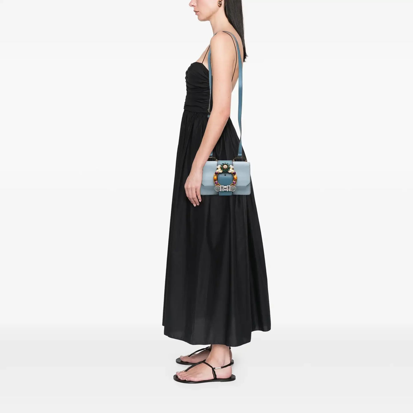 Miu Miu Goatskin Madras Soft Calf Crystal Embellished Crossbody