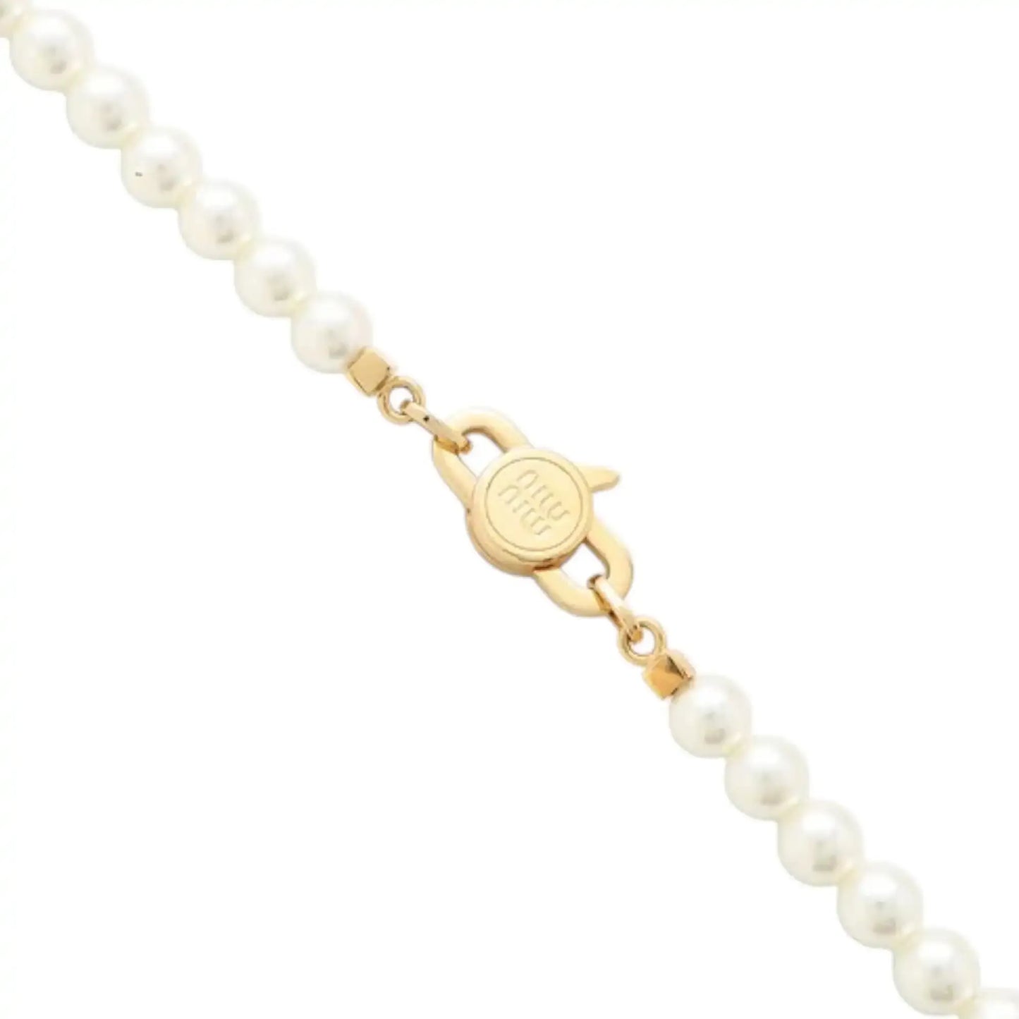 Miu Miu Gold Plated Faux Pearl Long Necklace