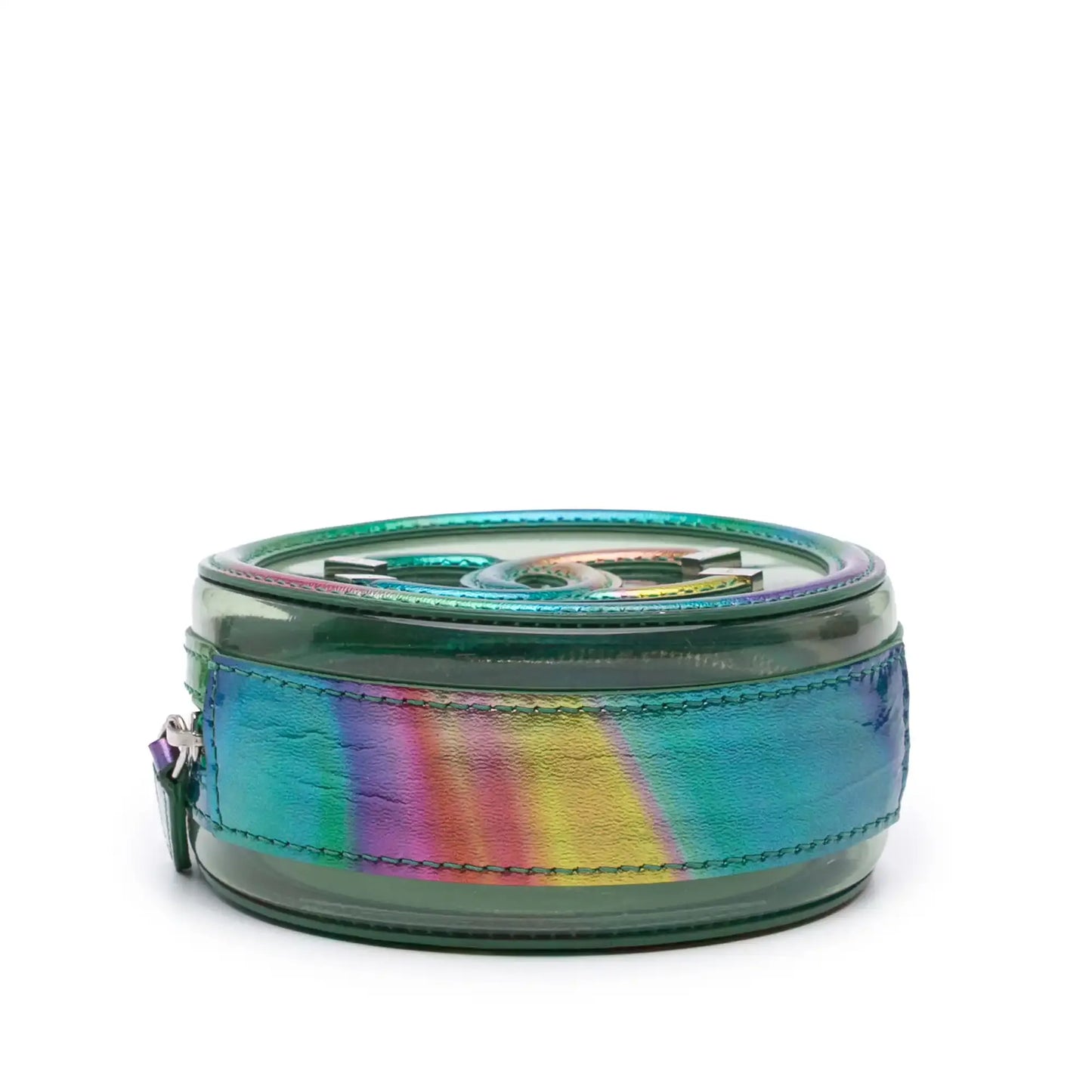 Chanel PVC and Metallic Lambskin CC Filigree Round Clutch with Chain