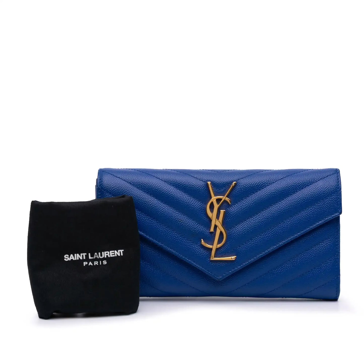 Saint Laurent Grain De Poudre Matelasse Chevron Monogram Flap Wallet