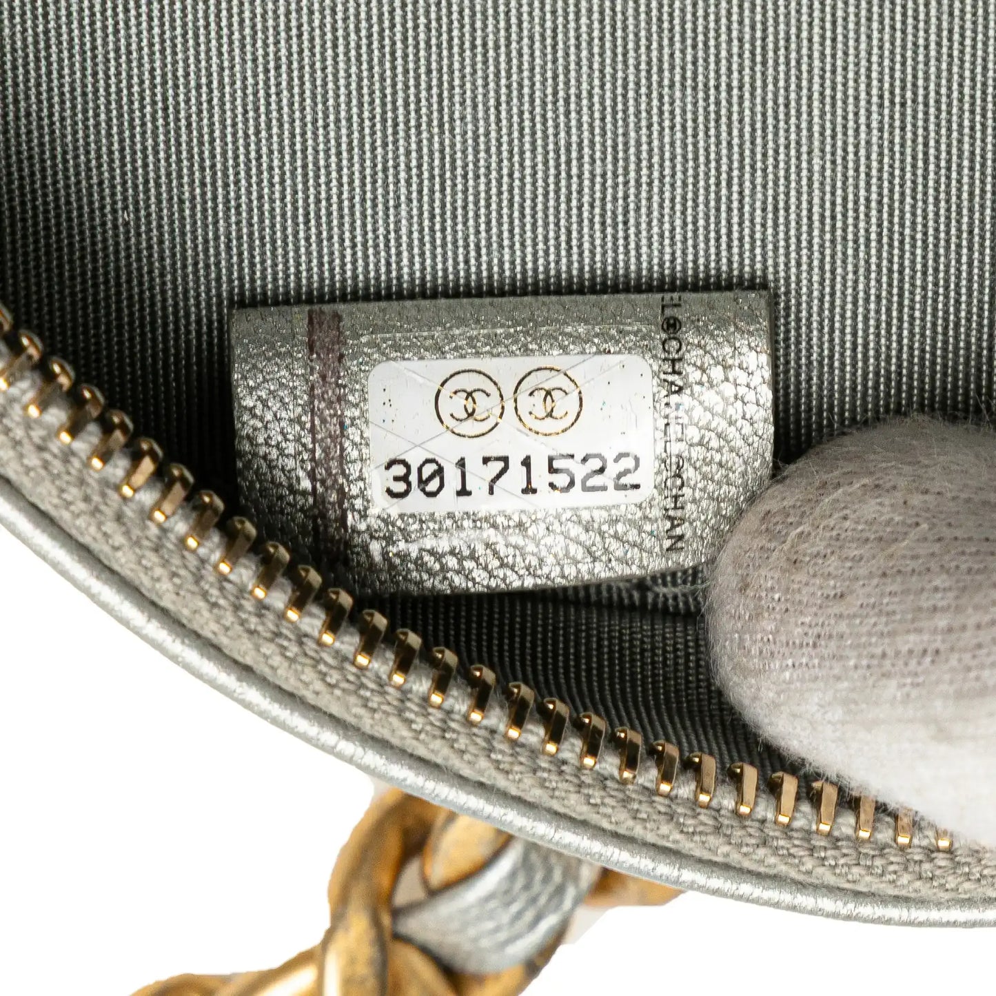 Chanel Metallic Lambskin 19 Round Clutch with Chain