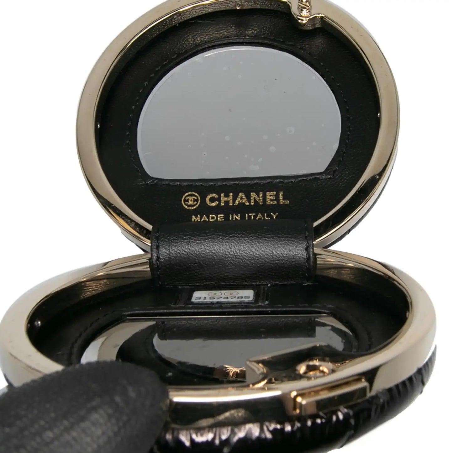 Chanel Quilted Patent Round Mirror Chain Necklace