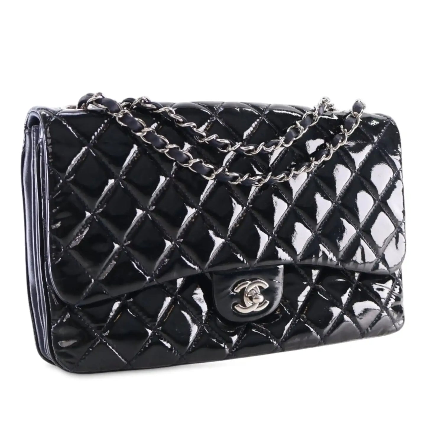 Chanel Jumbo Quilted Patent 3 Compartment Flap