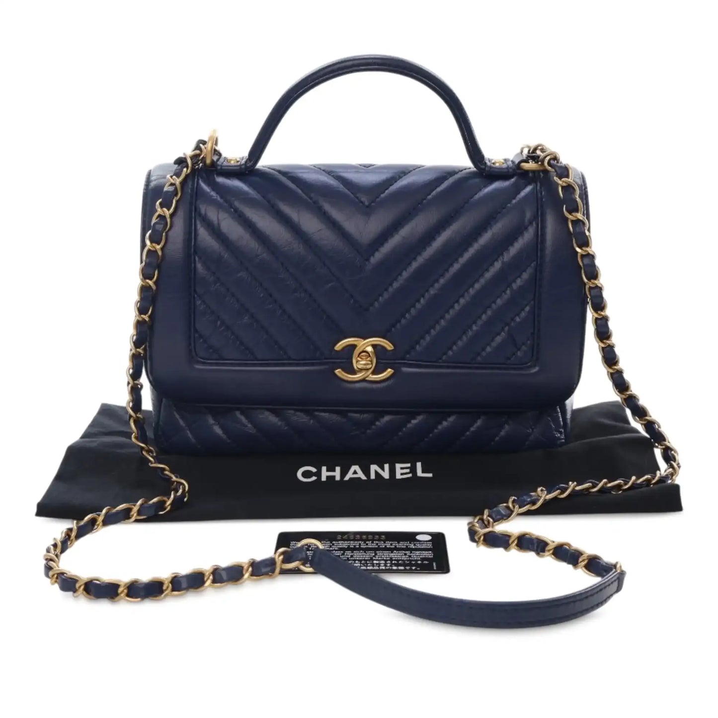 Chanel CC Chevron Aged Calfskin Top Handle Flap