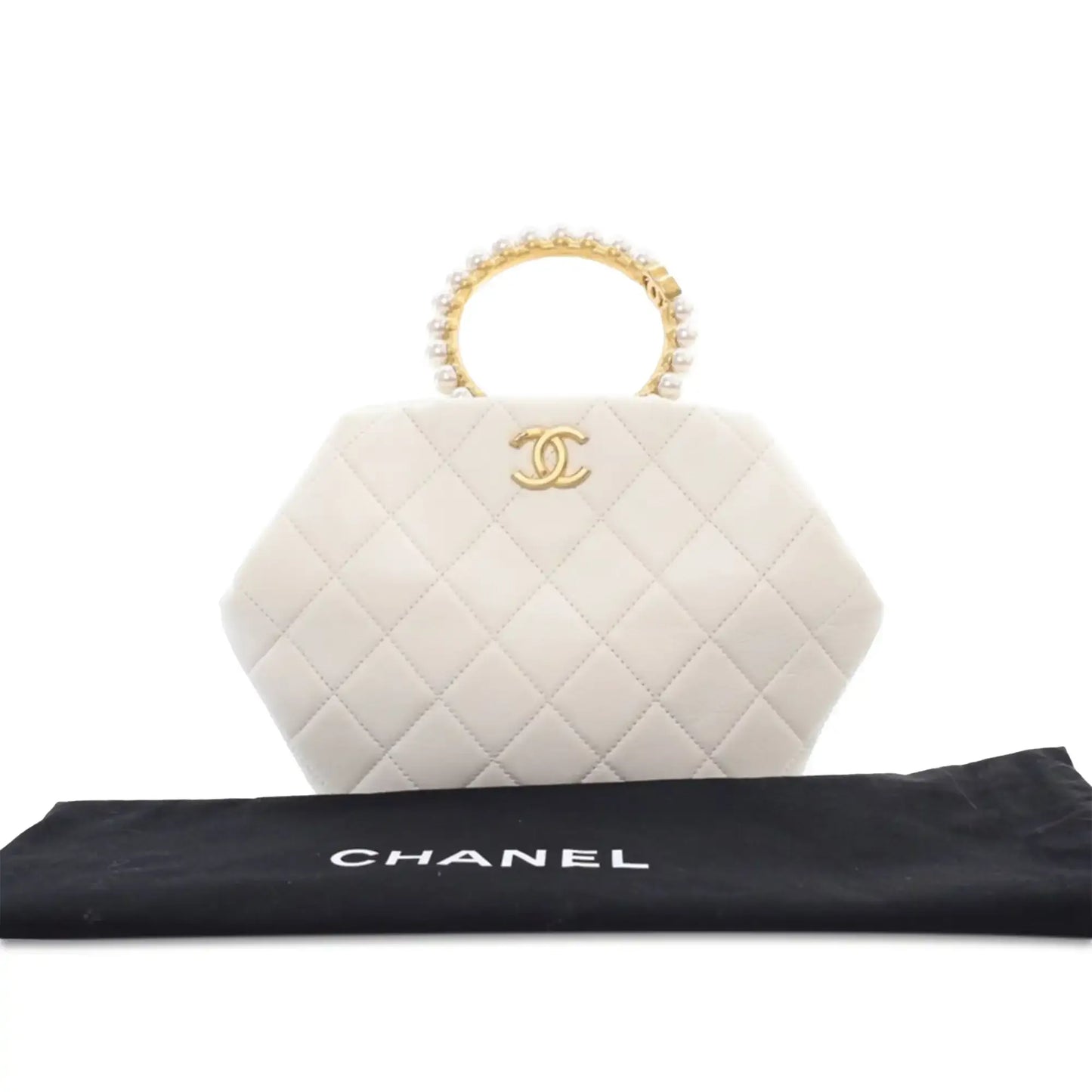 Chanel Quilted Lambskin Pearl Crown Handle Clutch Bag