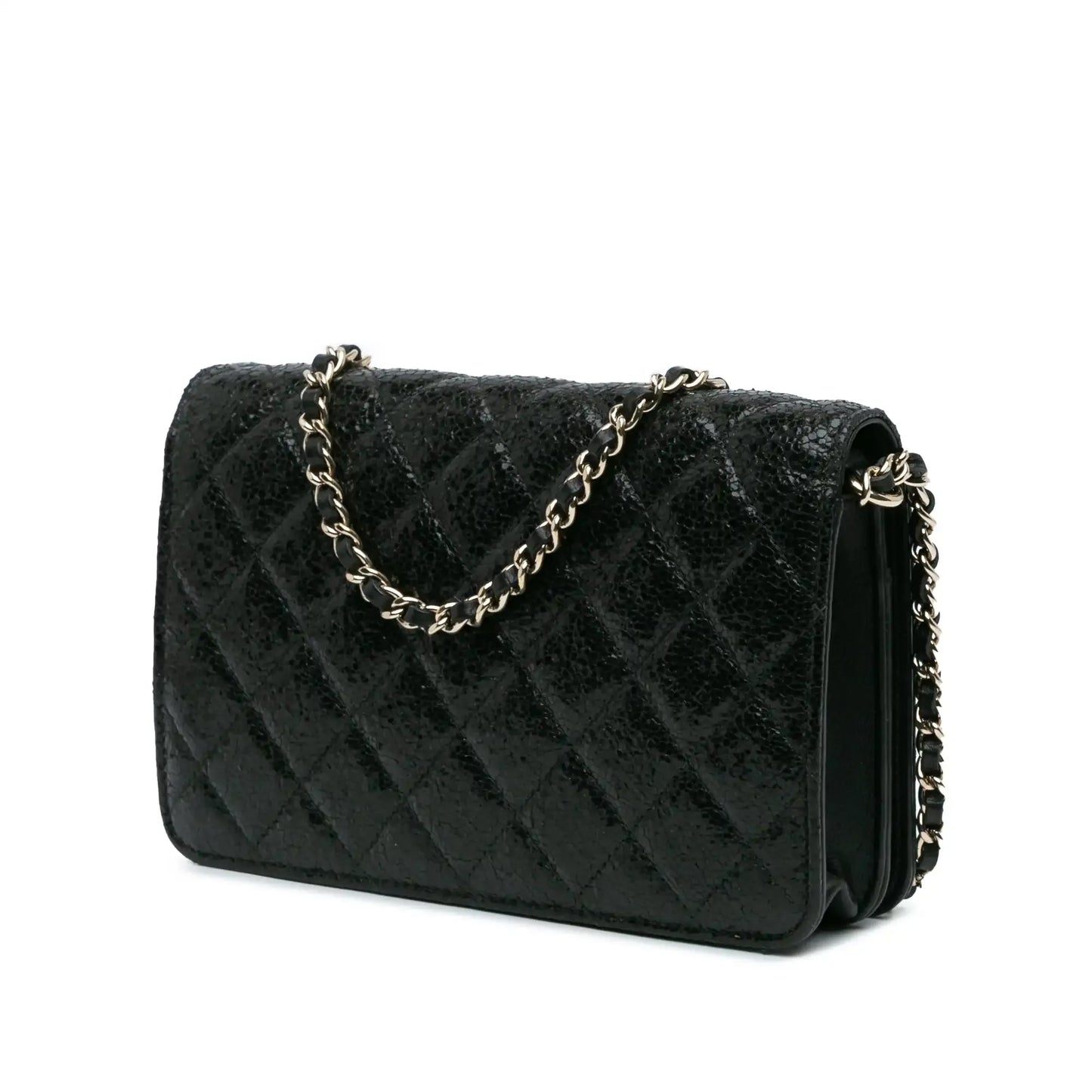 Chanel Quilted Crackled Patent Calfskin Pearl Wallet On Chain