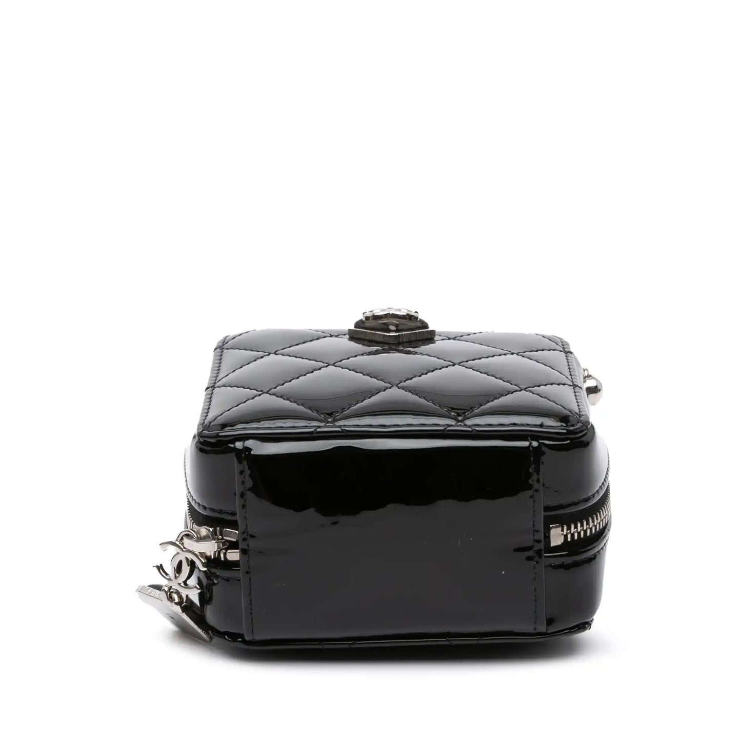 Chanel CC Quilted Patent Diamond Resin Clutch With Chain