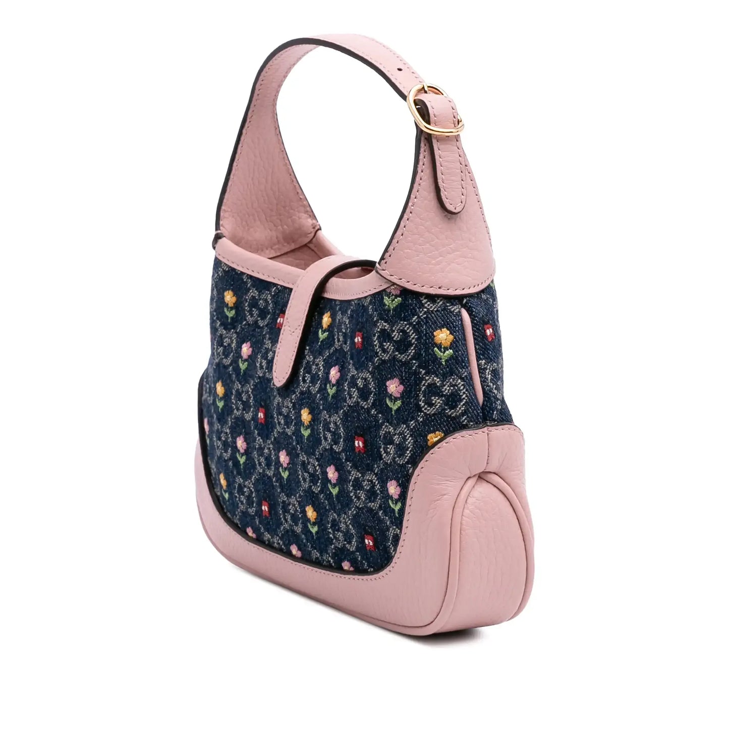 Gucci Limited Edition Mini GG Embroidered Denim Floral Jackie 1961 Crossbody