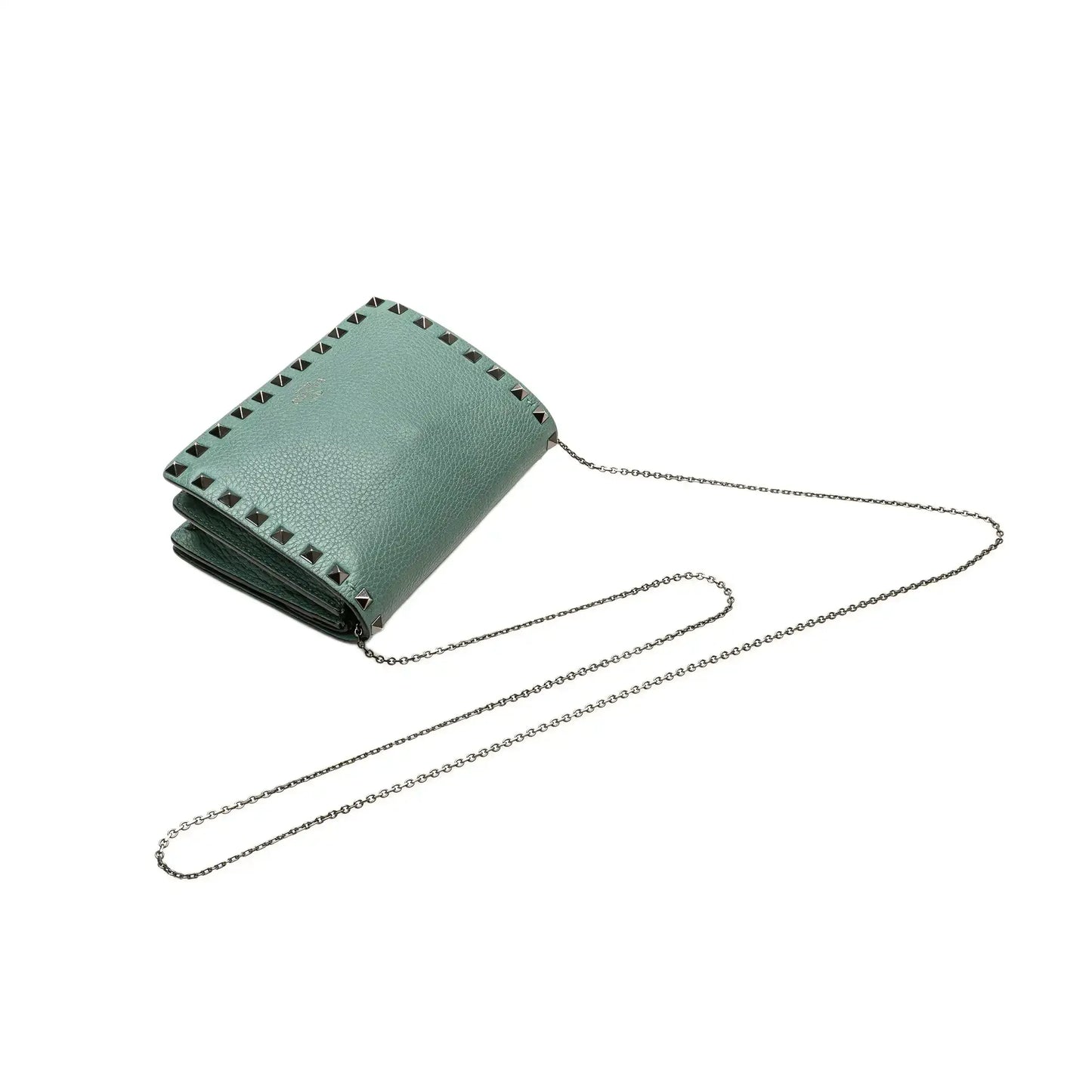 Valentino Pebbled Calfskin Rockstud Wallet On Chain