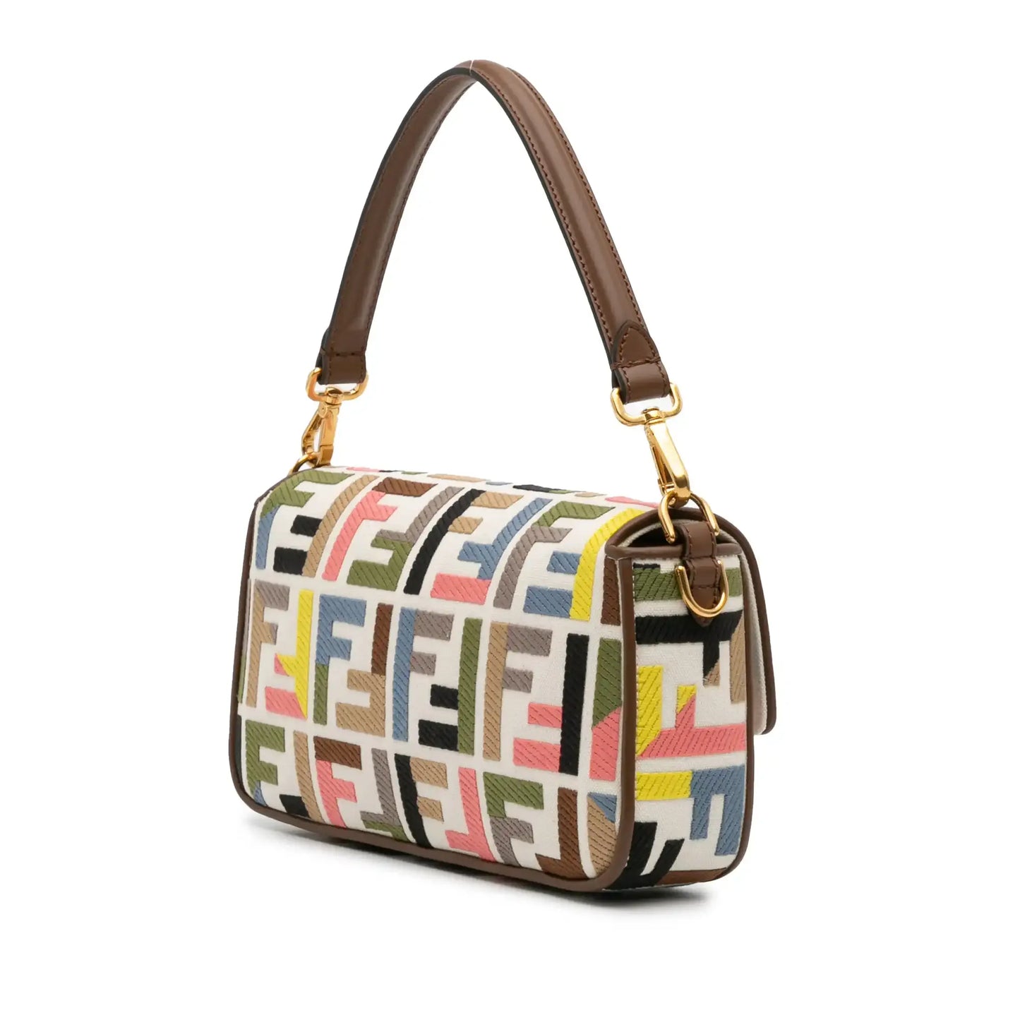 Fendi Zucca Canvas Embroidered Baguette Satchel