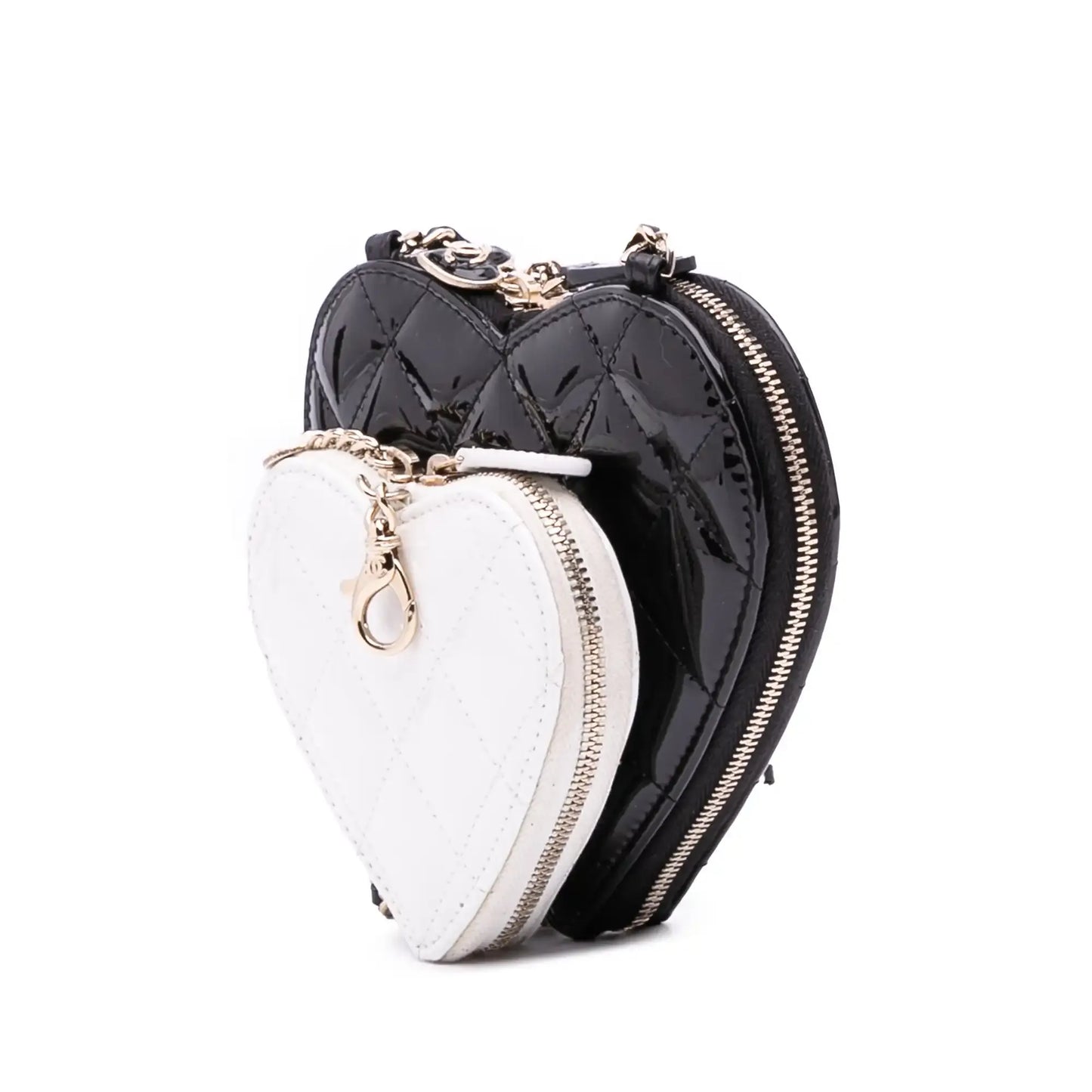 Chanel Quilted Patent Calfskin CC Heart Clutch With Chain