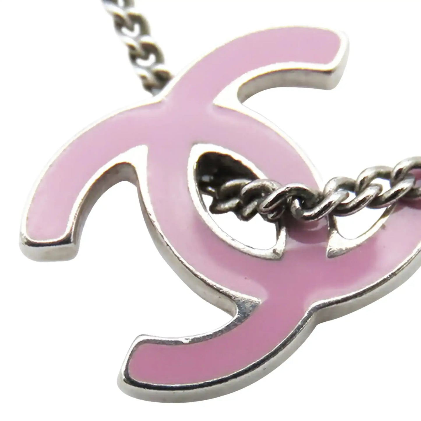 Chanel CC Silver Plated Enamel Heart and Clover Charm Pendant Necklace