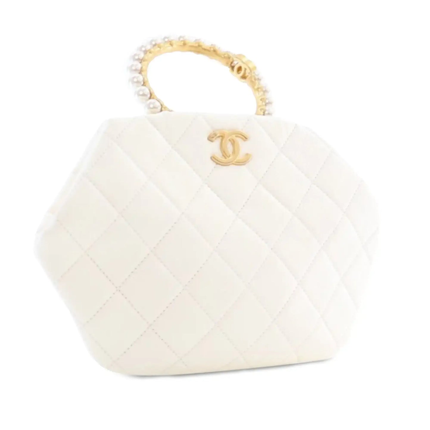 Chanel Quilted Lambskin Pearl Crown Handle Clutch Bag