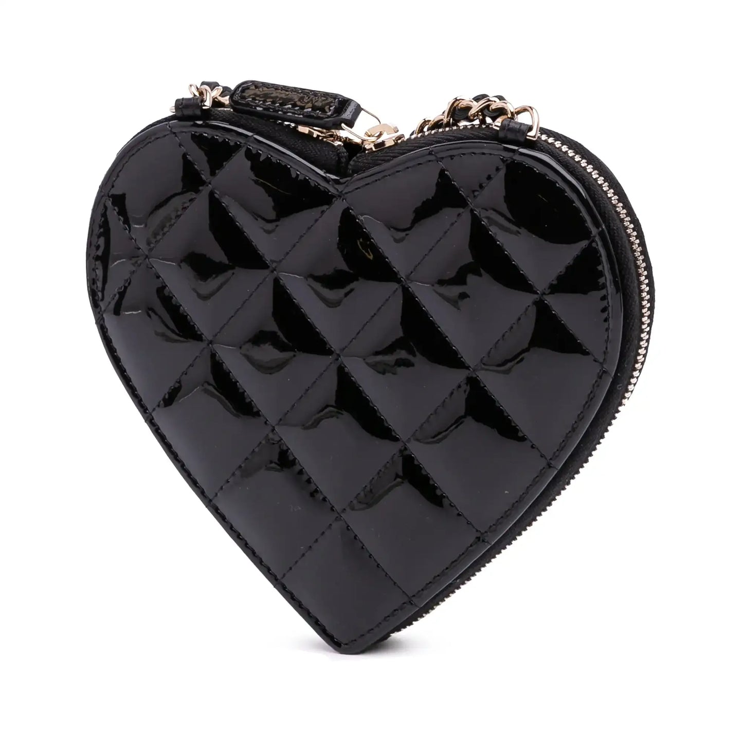 Chanel Quilted Patent Calfskin CC Heart Clutch With Chain