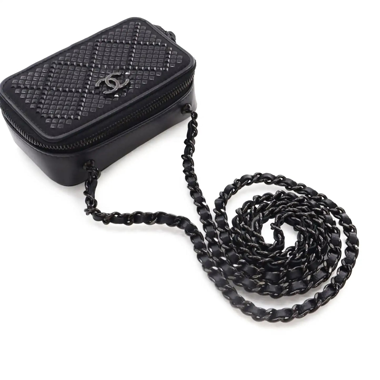 Chanel Lambskin Satin Strass Studded Clutch with Chain