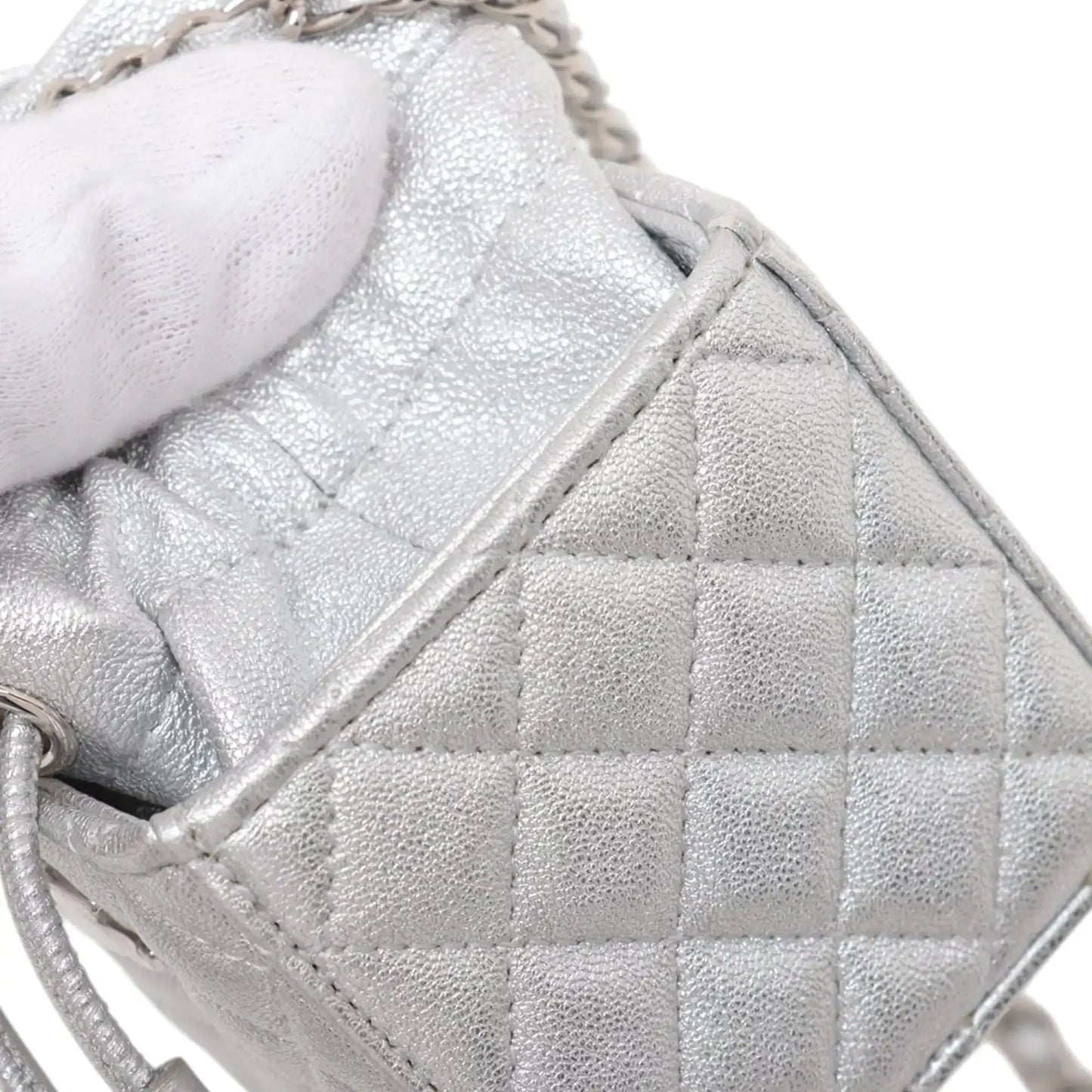 Chanel Mini Quilted Metallic Caviar Drawstring Bucket Bag