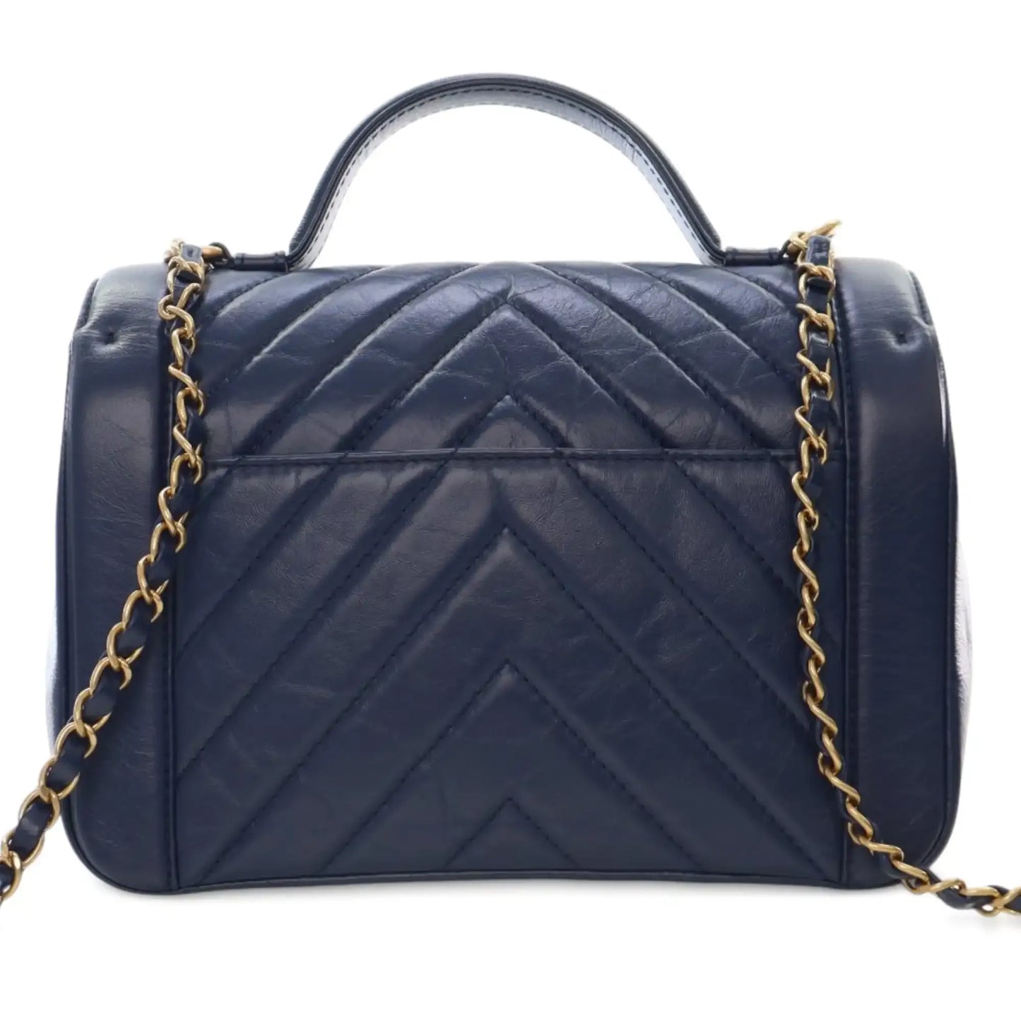 Chanel CC Chevron Aged Calfskin Top Handle Flap
