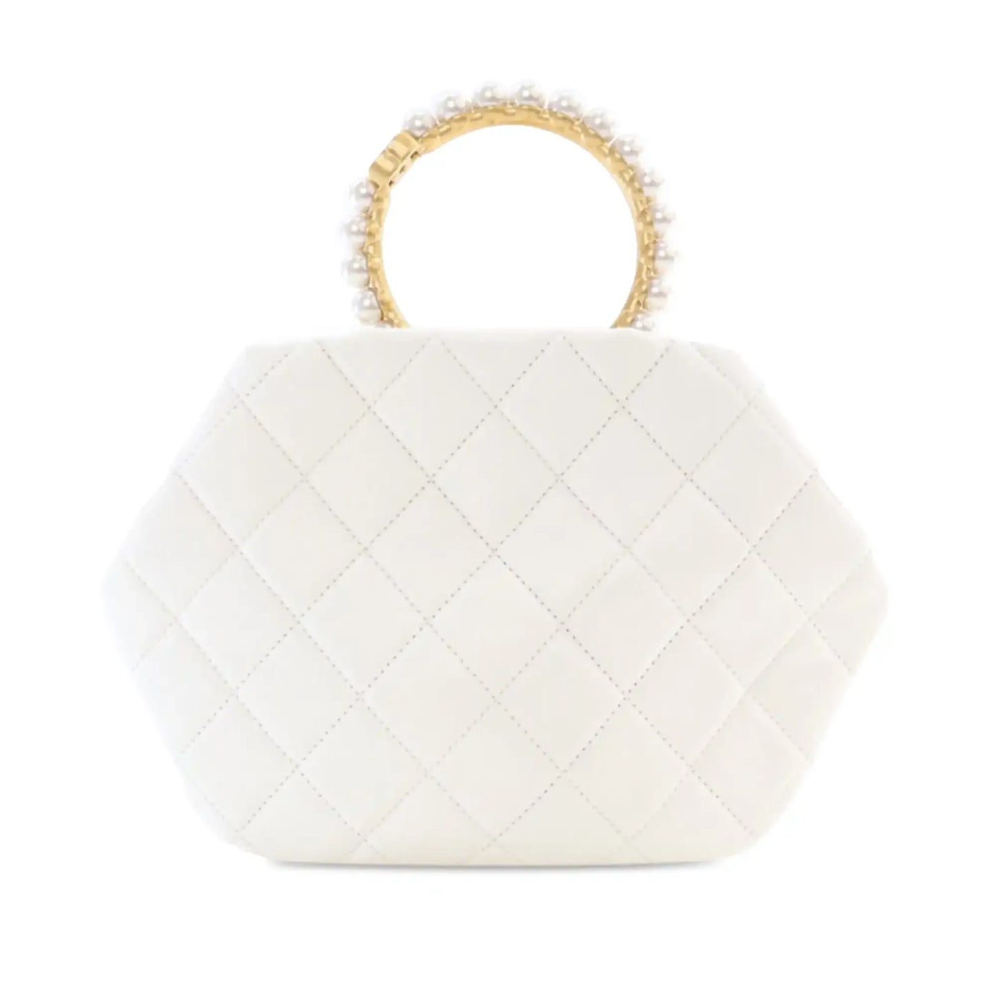 Chanel Quilted Lambskin Pearl Crown Handle Clutch Bag