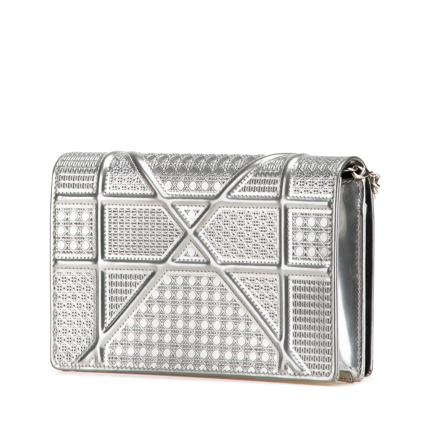 Dior Metallic Patent Microcannage Diorama Wallet on Chain