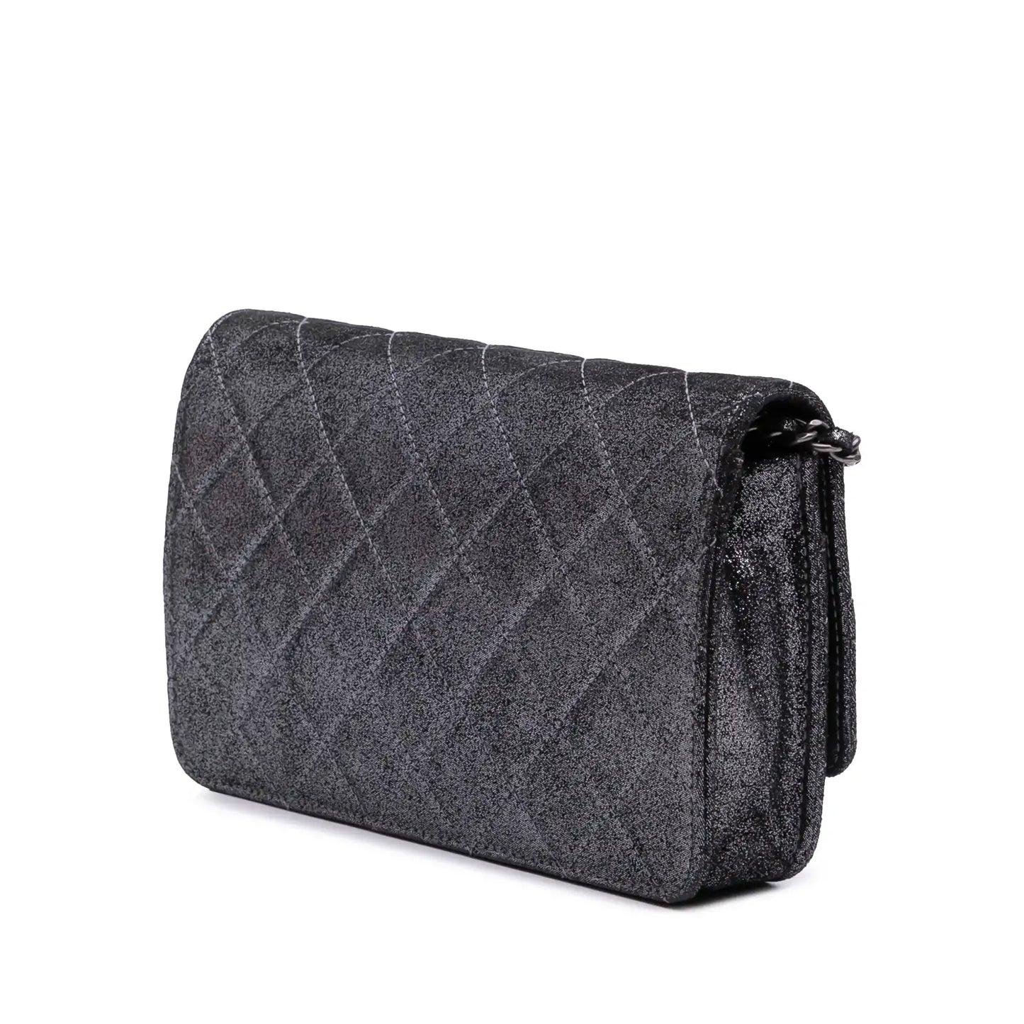 Chanel Quilted Iridescent Lambskin Tartan Button Wallet On Chain