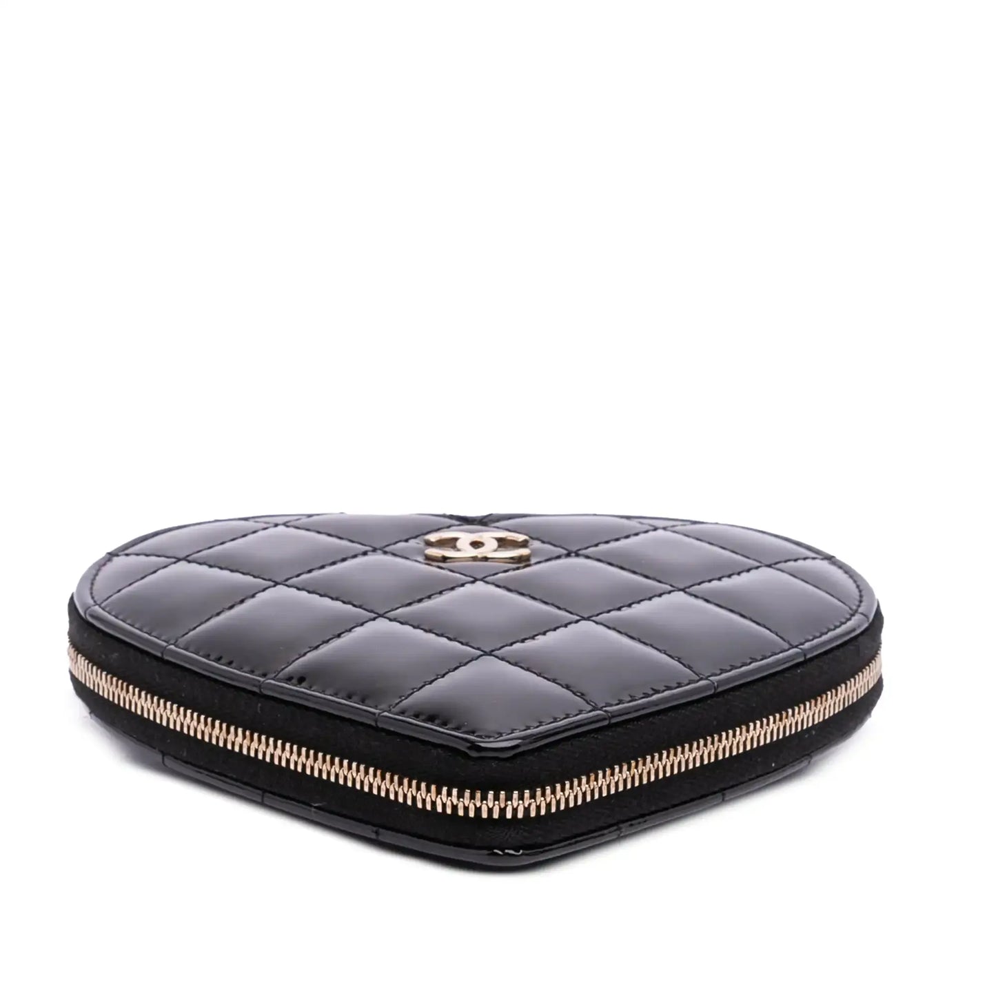 Chanel Quilted Patent Calfskin CC Heart Clutch With Chain