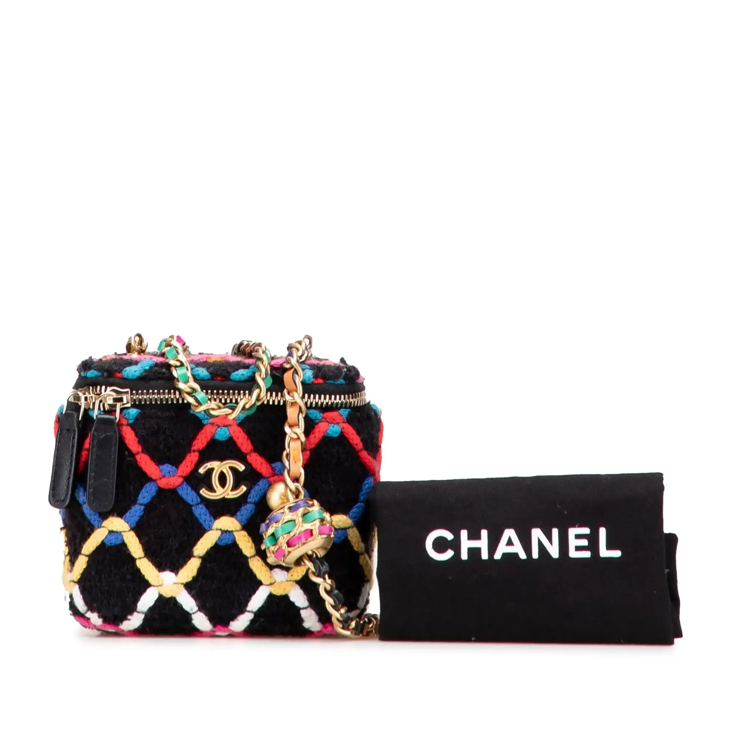 Chanel Mini Multicolor Tweed CC Pearl Crush Vanity Case with Chain