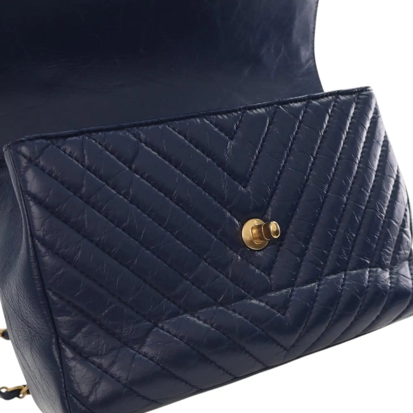 Chanel CC Chevron Aged Calfskin Top Handle Flap