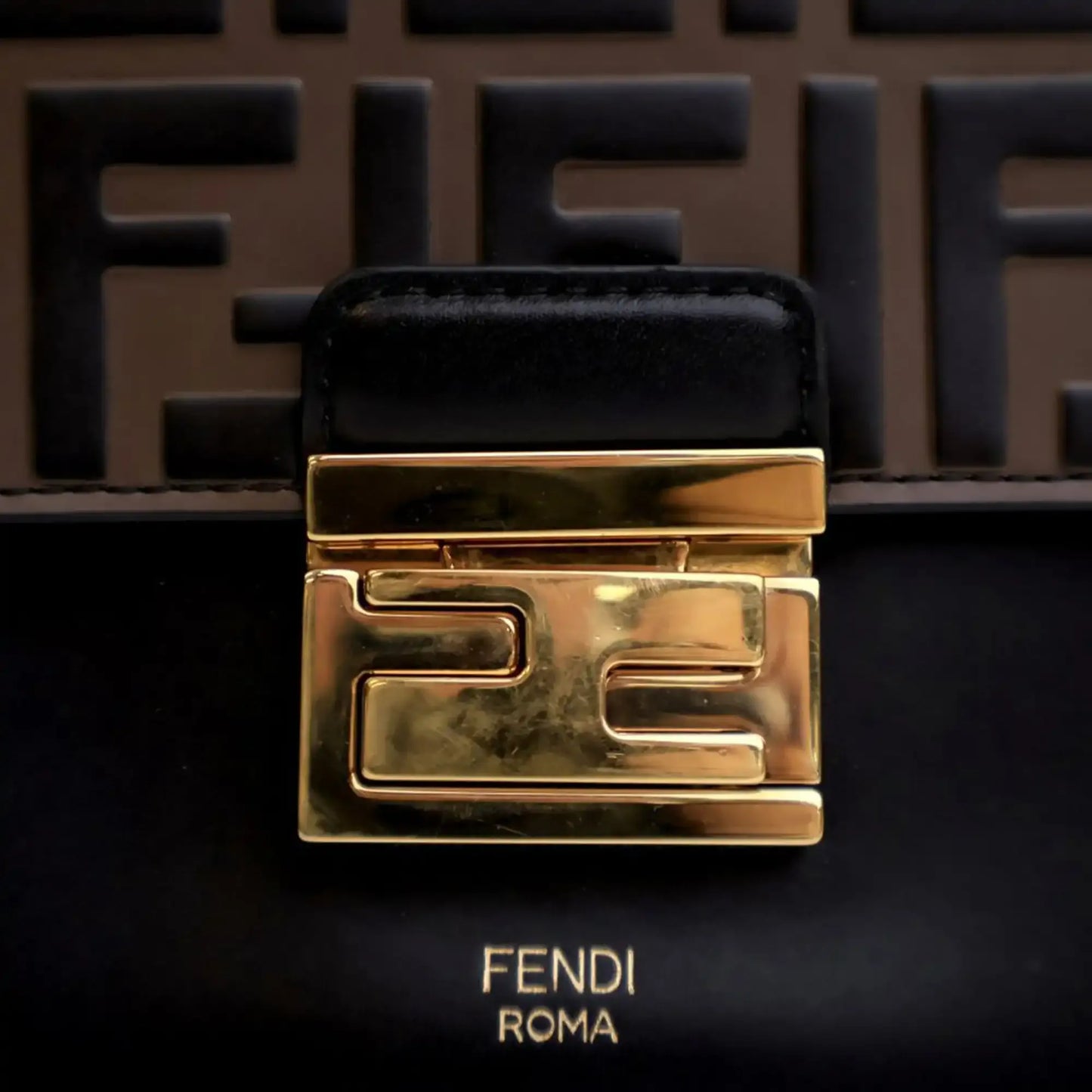 Fendi Medium FF 1974 Embossed Leather Kan U Top Handle Bag