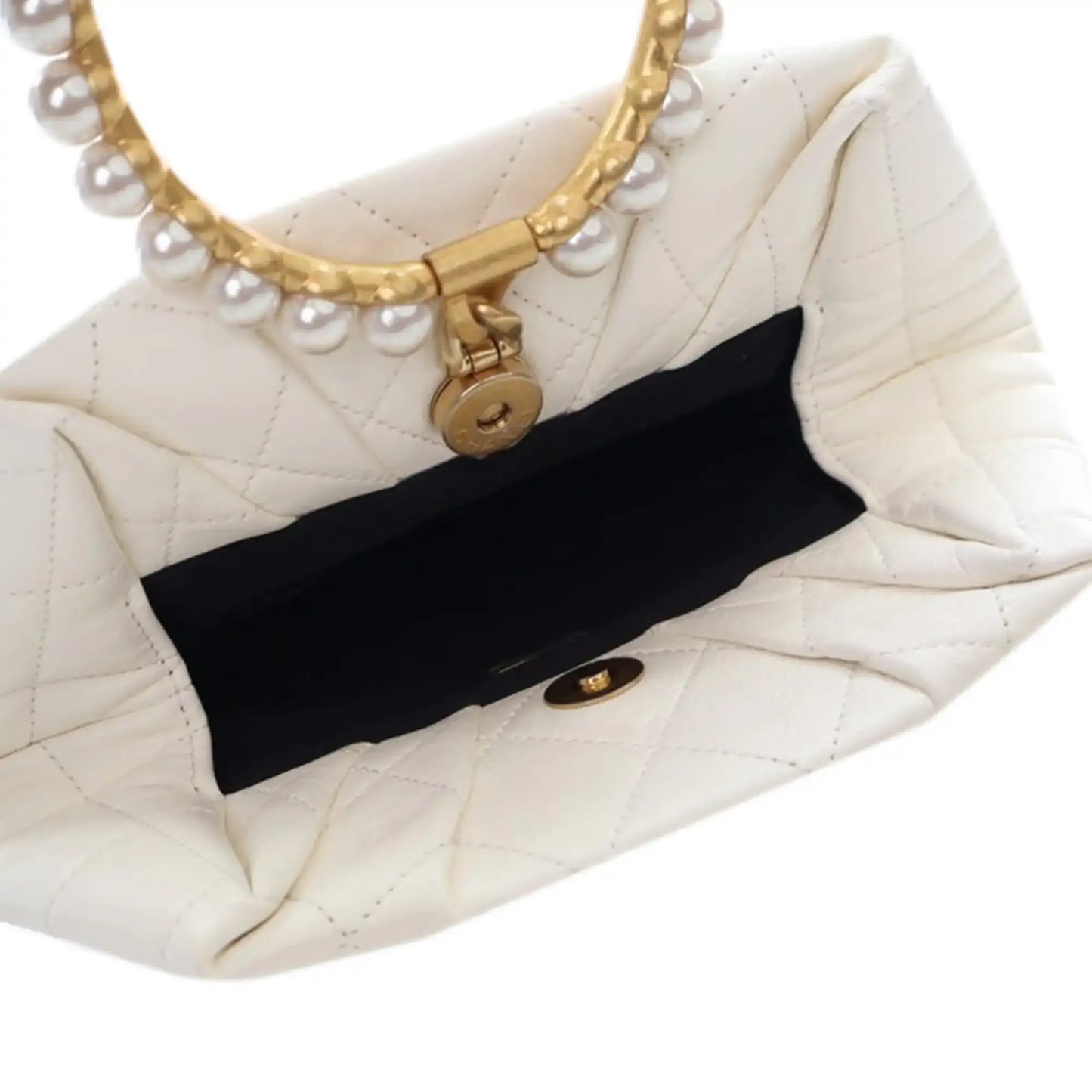 Chanel Quilted Lambskin Pearl Crown Handle Clutch Bag