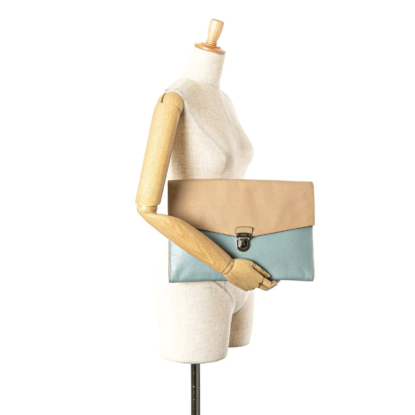 Prada Bicolor Saffiano Envelope Pushlock Clutch