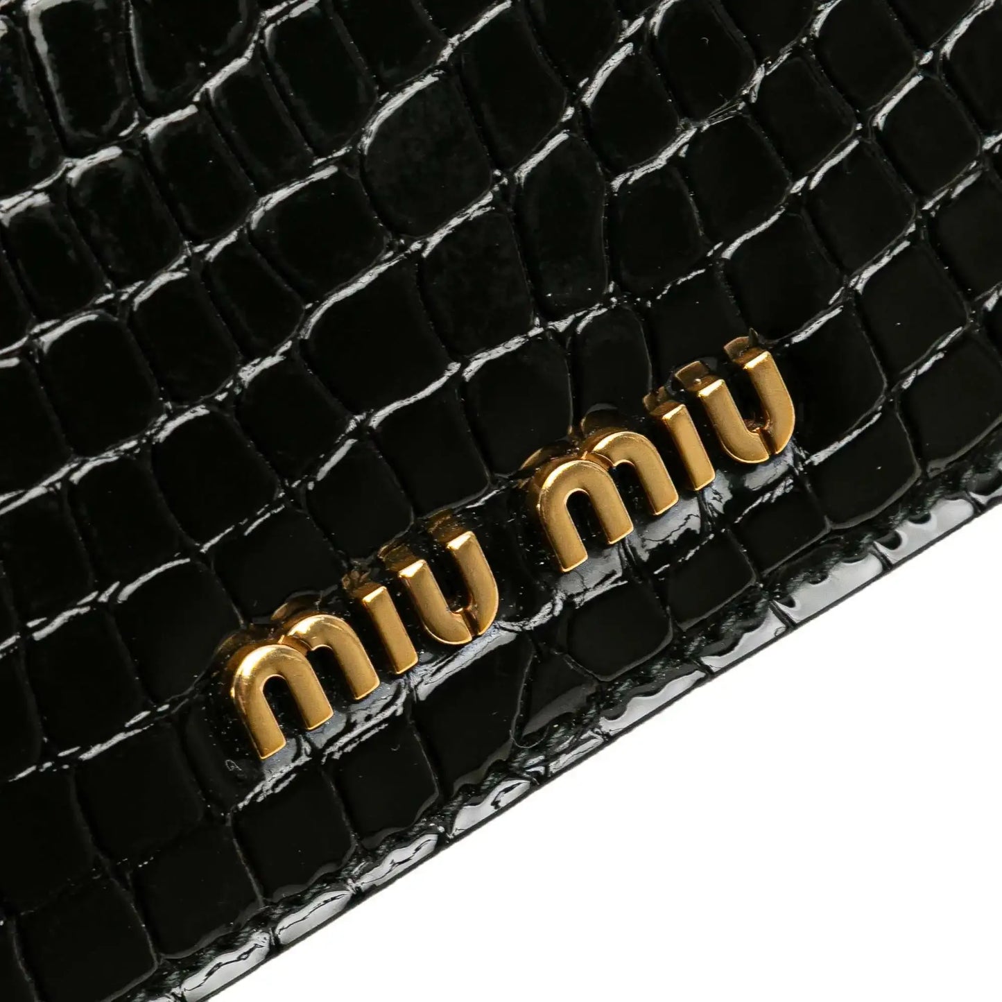 Miu Miu Croc Embossed Leather Crystal Embellished Solitaire Clutch