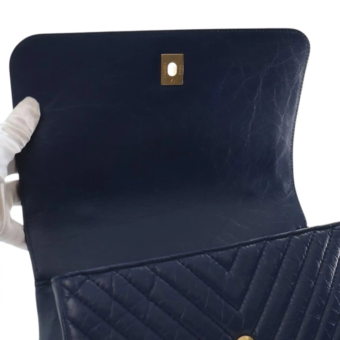 Chanel CC Chevron Aged Calfskin Top Handle Flap