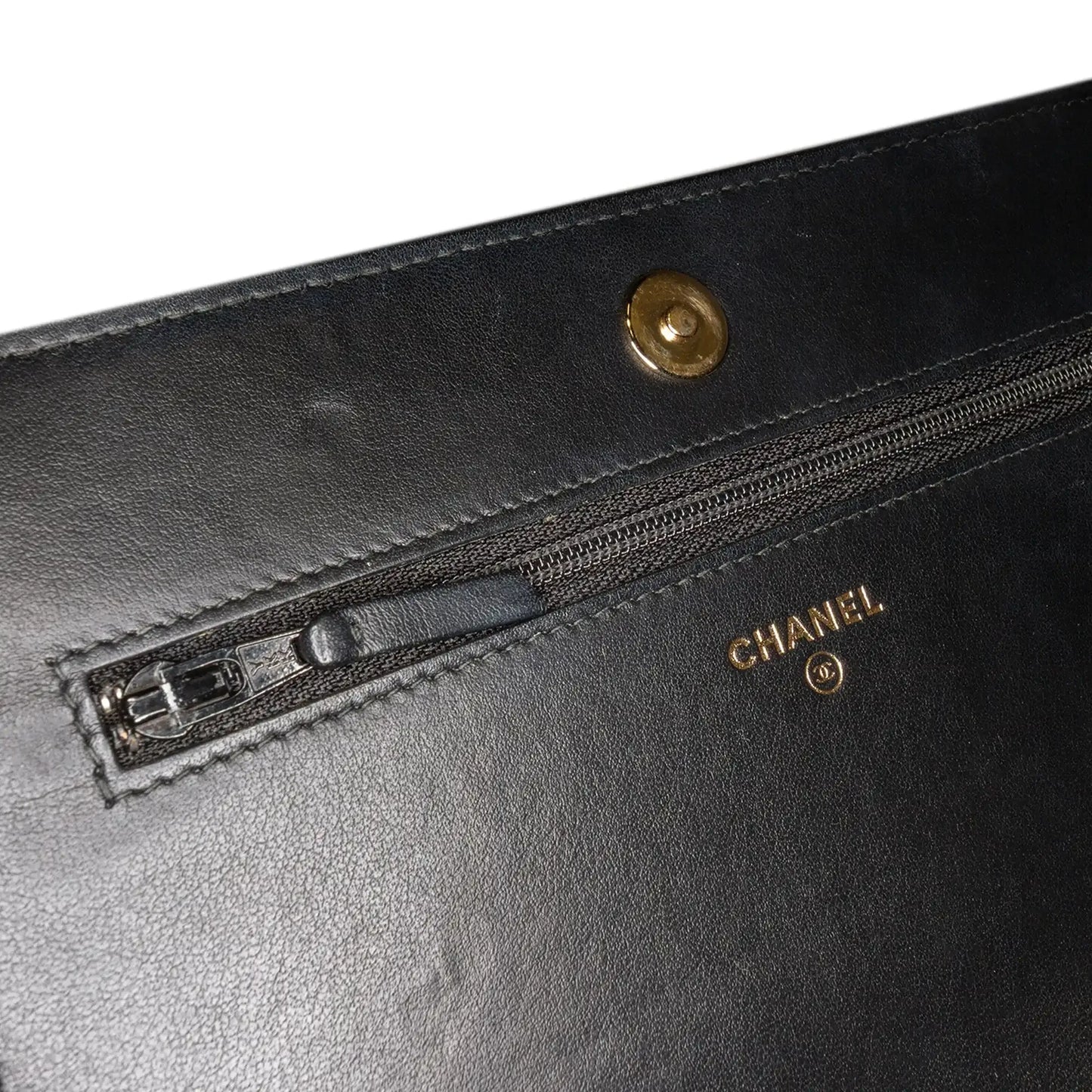 Chanel Quilted Crackled Patent Calfskin Pearl Wallet On Chain